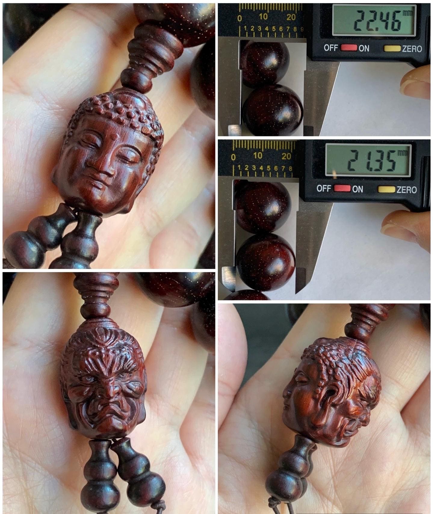 Natural Genuine Red Sandalwood w/ Stars Mala Prayer Beads Beaded Bracelet Stretchy 21.3x22.5mm 9.5” 90g 天然大卡小叶紫檀金星木珠手串一念之间挂坠