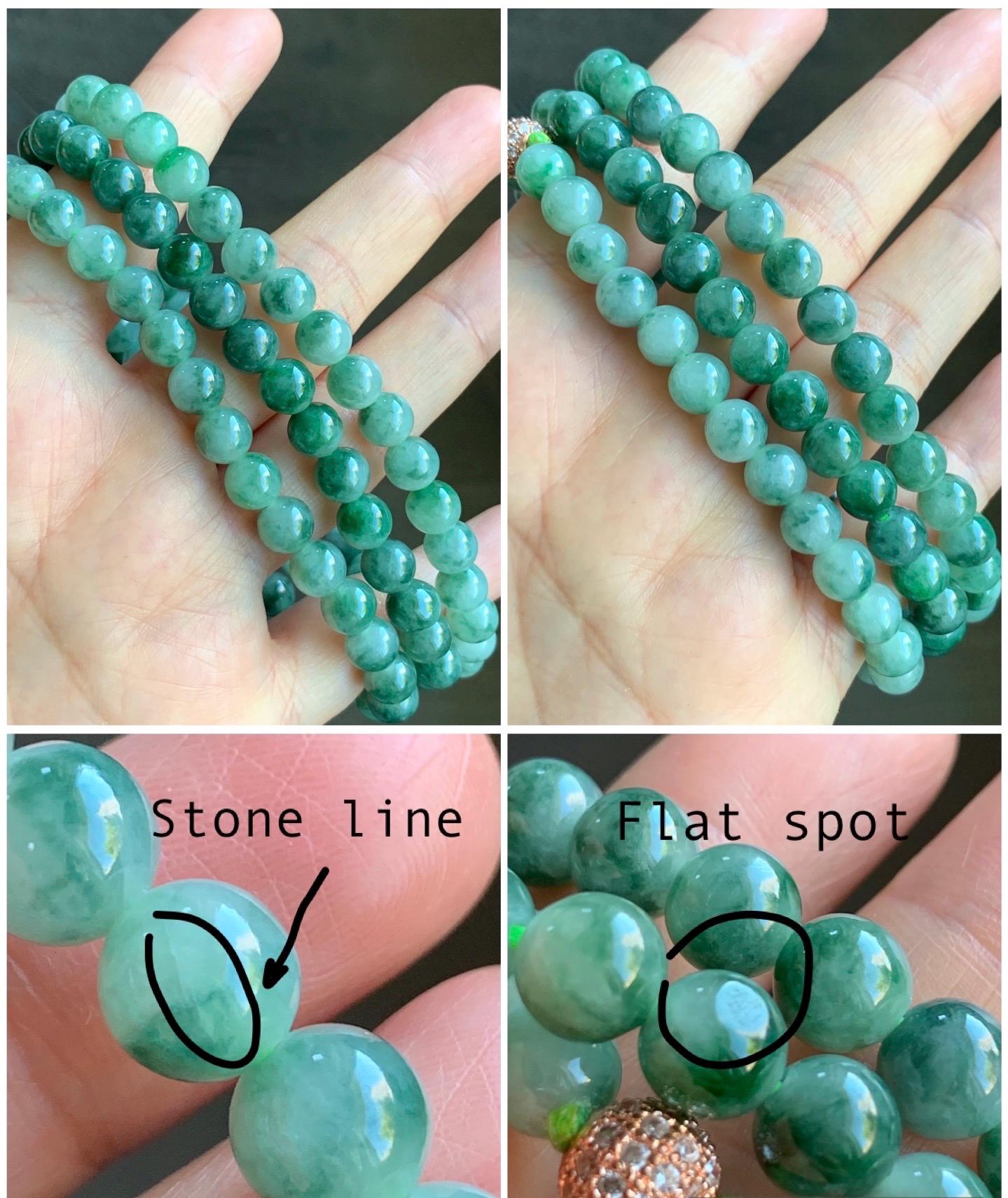 Stunning Natural Burmese Icy Translucent Gelatinous Green Marbled Jadeite Beads Beaded Necklace 7.6mm 28” 71g 天然缅甸冰胶飘绿花翡翠圆珠长串项链 PHS650