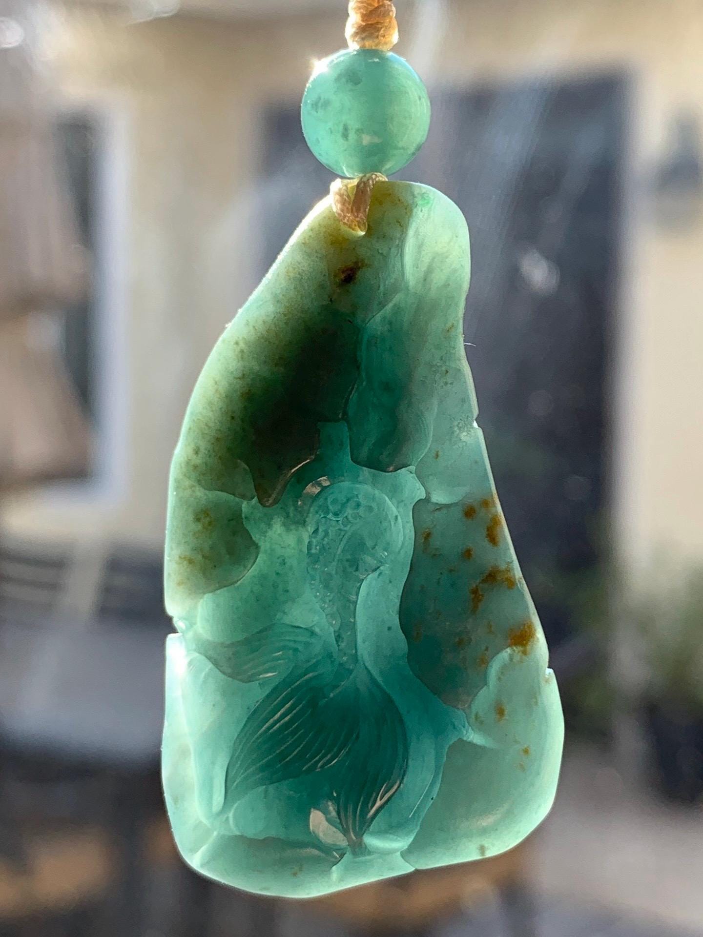 Stunning Natural Guatemalan Icy Translucent Teal Blue Jadeite Carved Dragon Double Sided Pendant Rope Necklace 27" 22g 天然冰危蓝翡翠精工龙牌双面雕双抛吊坠
