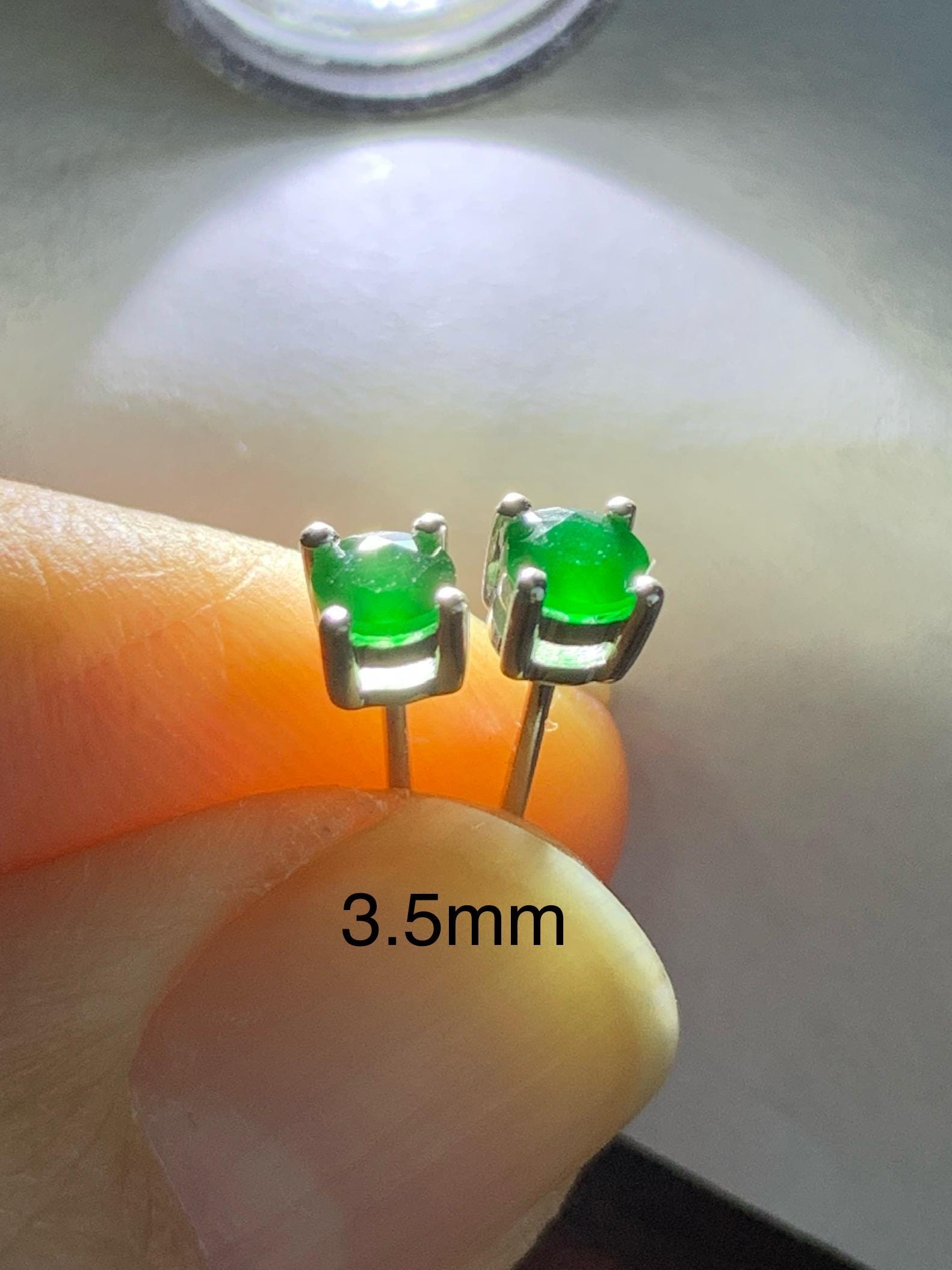 Certified Natural Guatemalan Icy Translucent Vibrant Green Jadeite Faceted Petite Stud Earrings Sterling Silver 2.9mm or 3.5mm 天然冰危绿翡翠钻石银镶耳钉