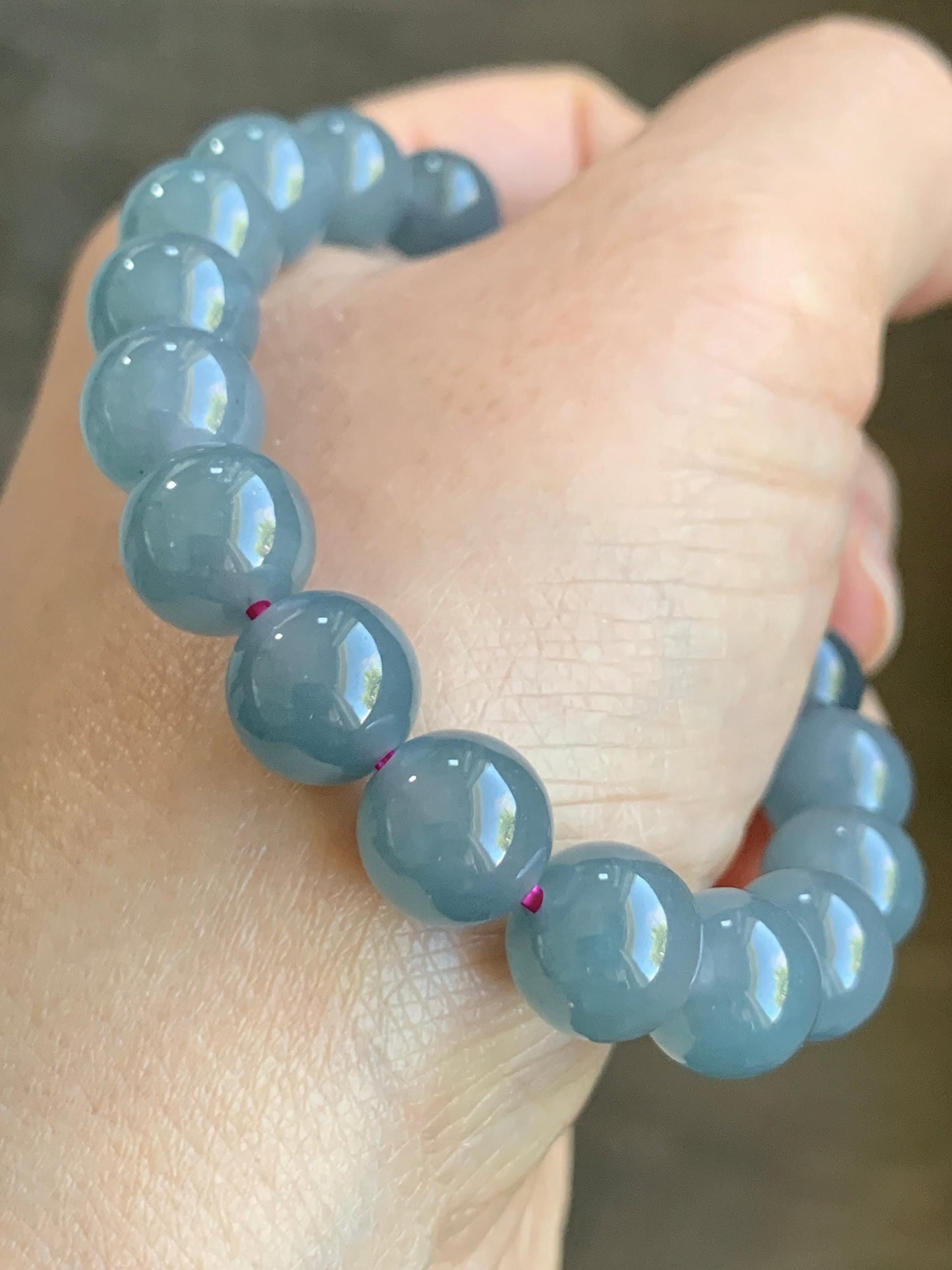 Certified Natural Grade A Icy Translucent Gelatinous Dusty Purplish Blue Jadeite Beaded Bracelet 9.6mm 6.75&quot; 30g 7849