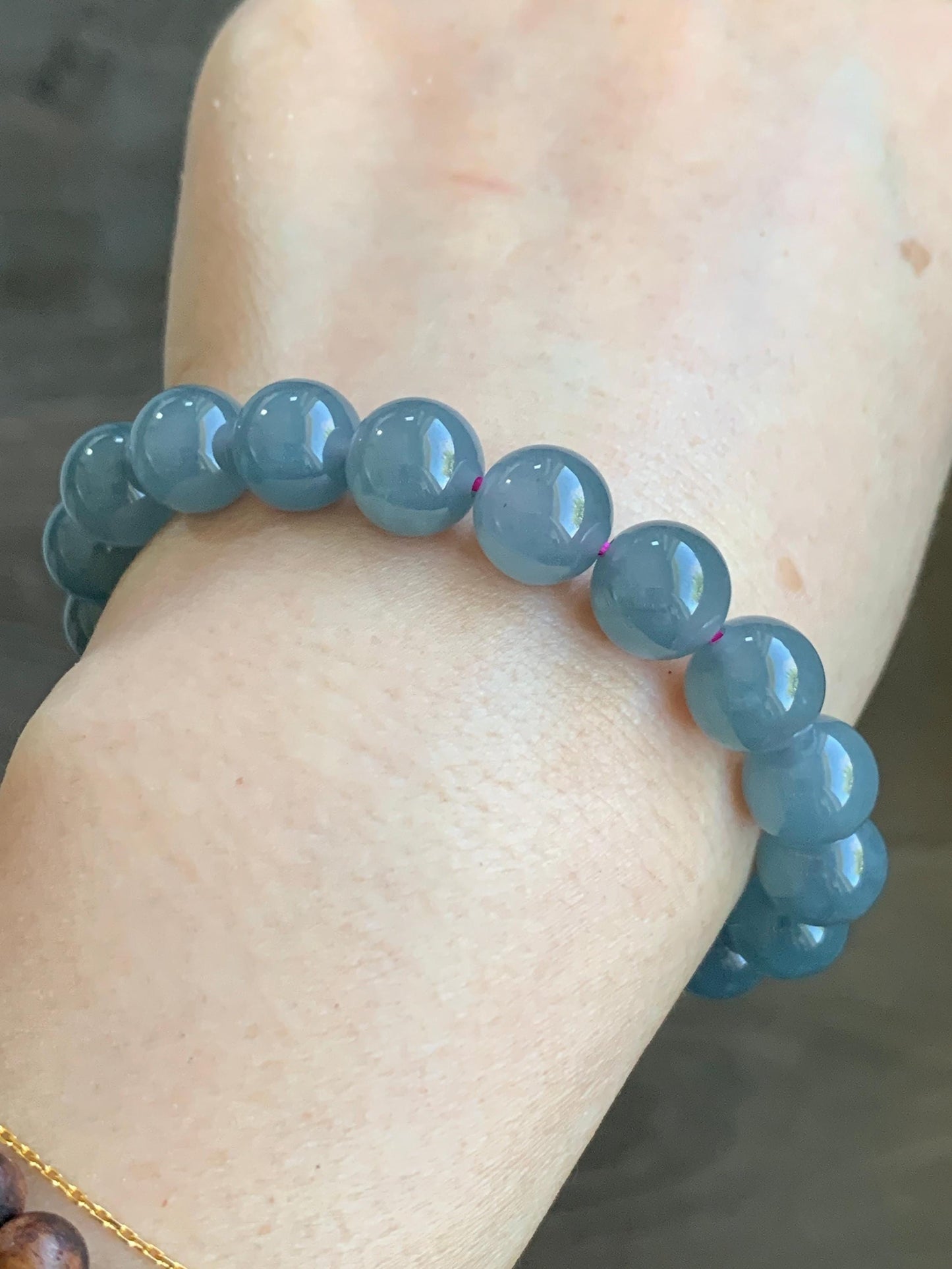 Certified Natural Grade A Icy Translucent Gelatinous Dusty Purplish Blue Jadeite Beaded Bracelet 9.6mm 6.75&quot; 30g 7849