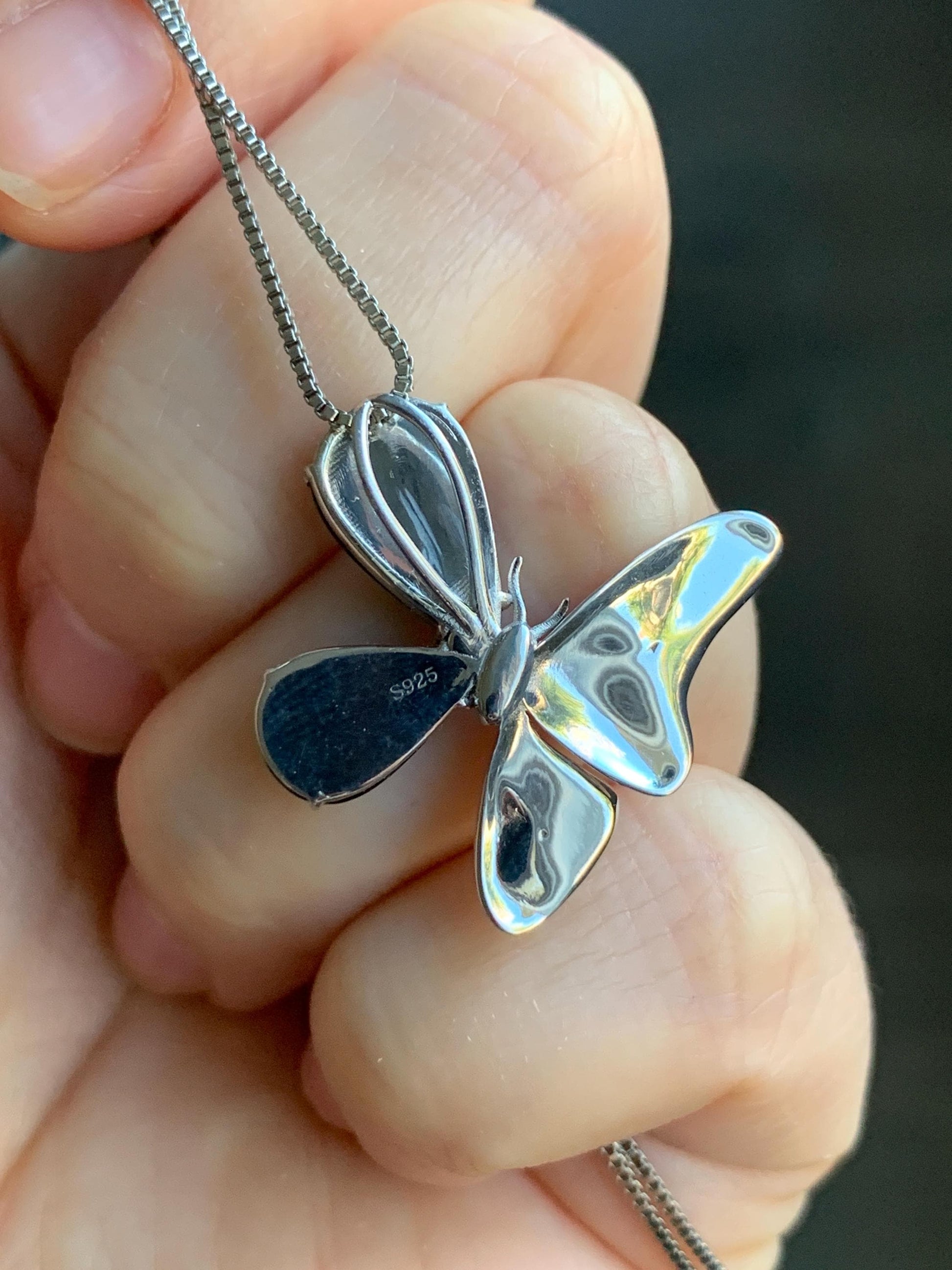 Certified Natural Guatemalan Icy Translucent Vibrant Green Teardrop Jadeite Butterfly Design Pendant Sterling Silver 天然冰危绿水滴翡翠蝴蝶镶嵌吊坠 7424