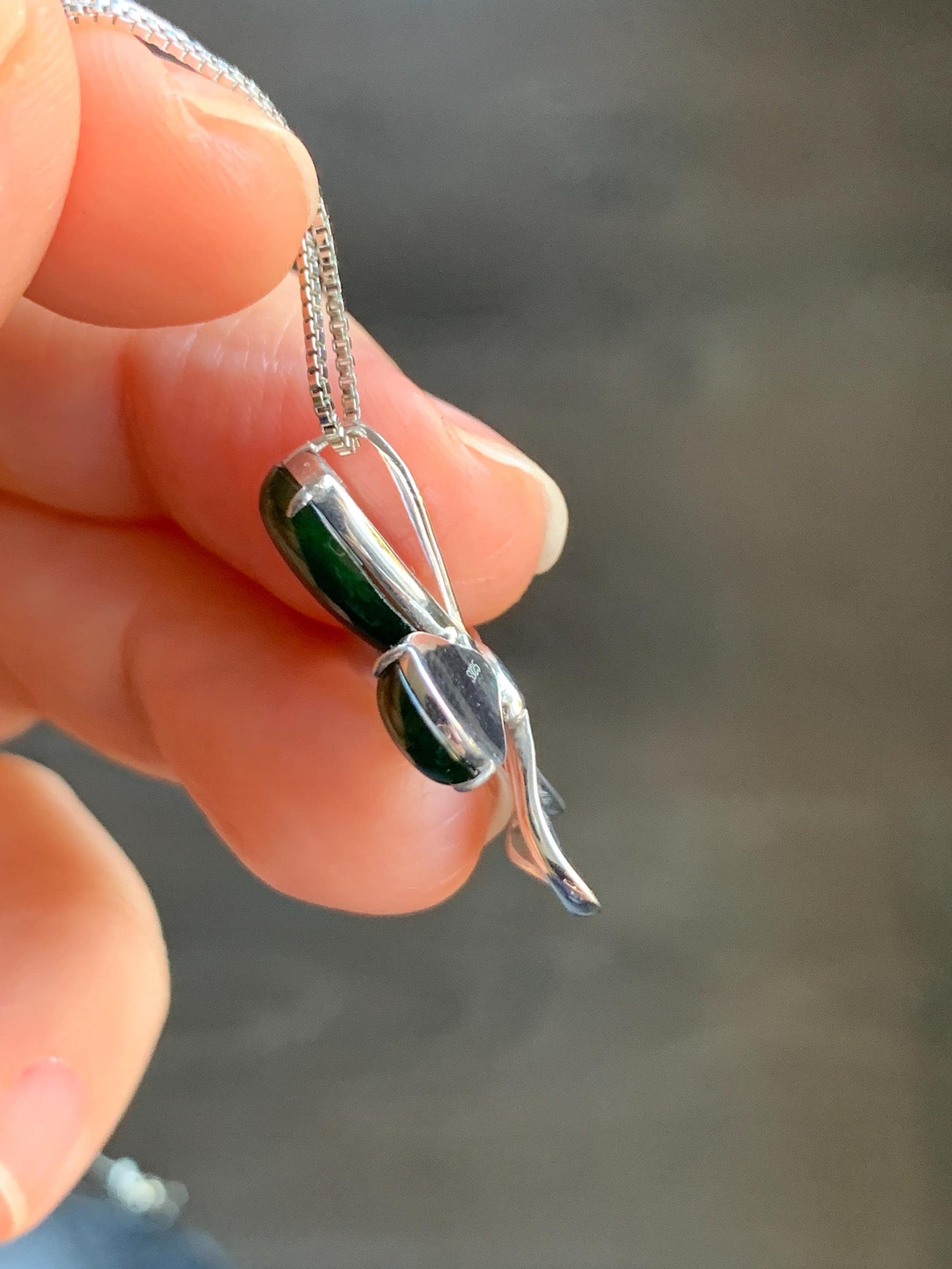 Certified Natural Guatemalan Icy Translucent Vibrant Green Teardrop Jadeite Butterfly Design Pendant Sterling Silver 天然冰危绿水滴翡翠蝴蝶镶嵌吊坠 7424