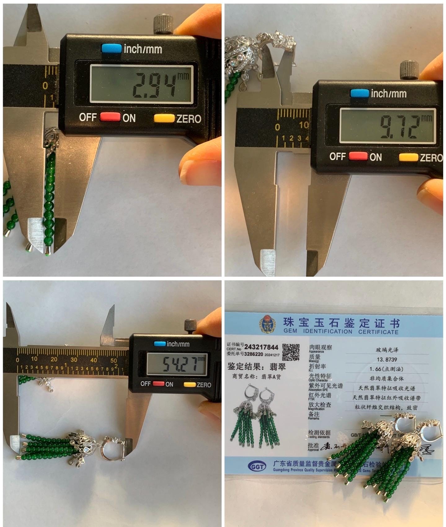 Certified Natural Grade A Icy Translucent Jadeite Beaded Dangle Earrings Sterling Silver 天然冰危绿小米珠耳包耳环 7844