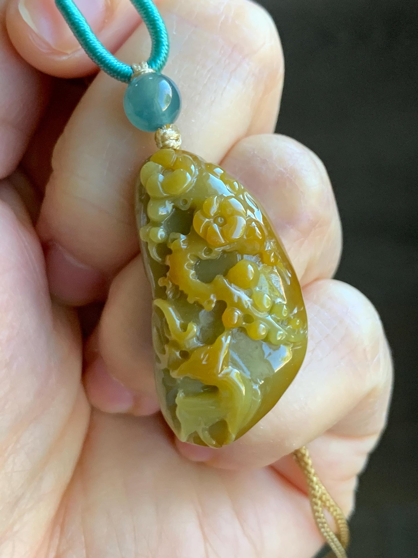 Natural Grade A Icy Translucent Rich Yellow Jadeite Deer Cherry Blossom Pendant Rope Necklace Adjustable 25” 12g 天然冰危油黄翡翠梅花鹿吊坠挂件