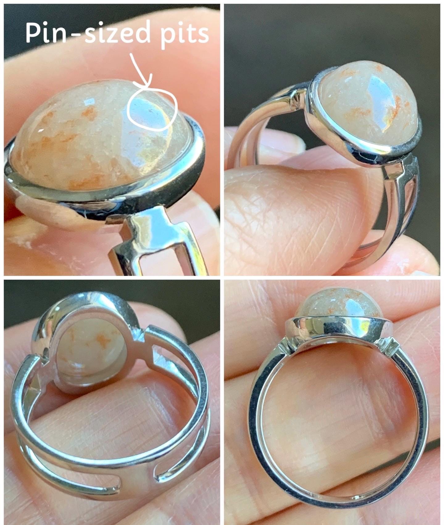 Certified Natural Grade A Icy Translucent Peachy & Orange Marbled Jadeite Oval Ring Sterling Silver size 7.25 US 4.5g 天然冰胶撒金翡翠镶嵌戒指 7388