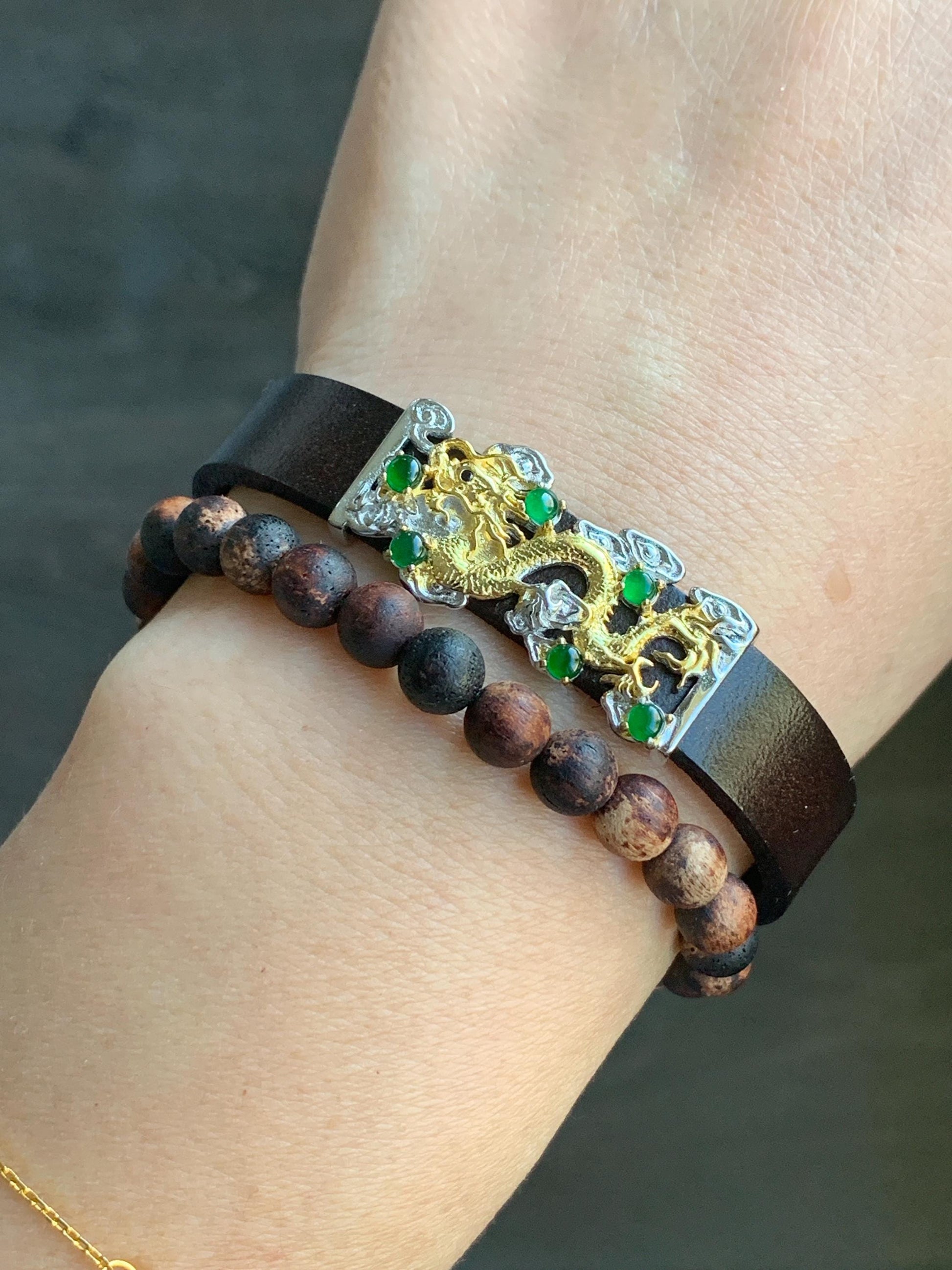 Natural Guatemalan Icy Translucent Vibrant Green Jadeite Dragon Buckle Bracelet Sterling Silver Adjustable 6”-8” 天然冰危绿翡翠银镶手牌手表镯