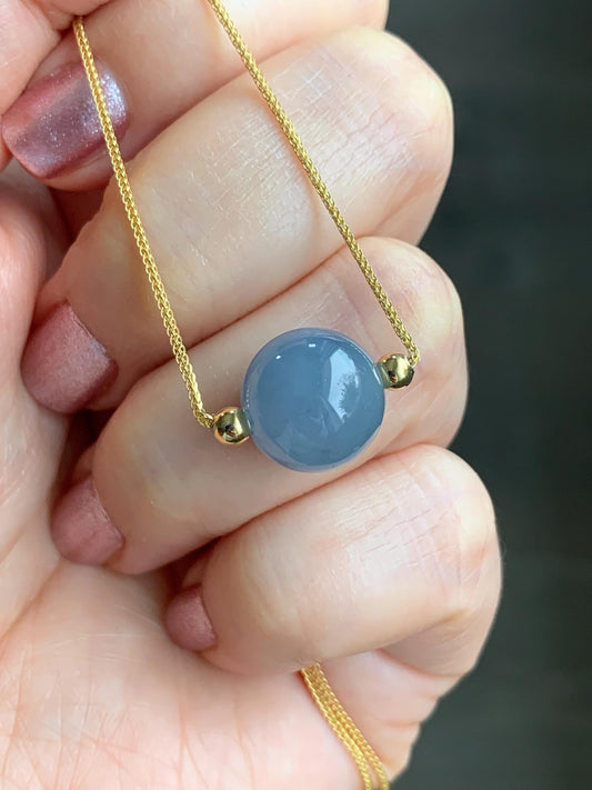 Natural Guatemalan Icy Translucent Purplish Blue Jadeite Round Bead Sphere Pendant Sterling Silver Chain 17.5” adjustable 5g 天然冰危蓝紫翡翠圆珠项链