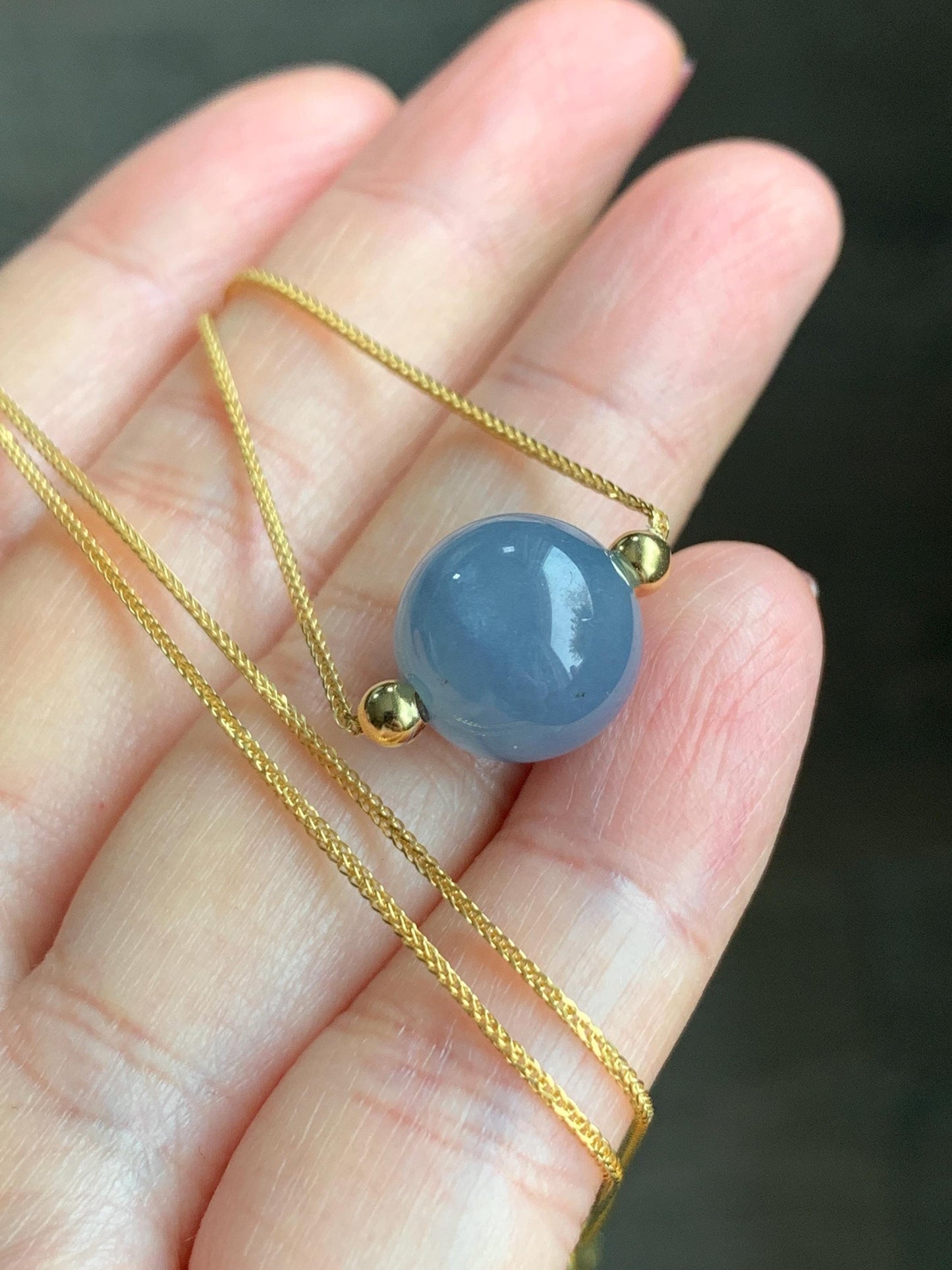 Natural Guatemalan Icy Translucent Purplish Blue Jadeite Round Bead Sphere Pendant Sterling Silver Chain 17.5” adjustable 5g 天然冰危蓝紫翡翠圆珠项链