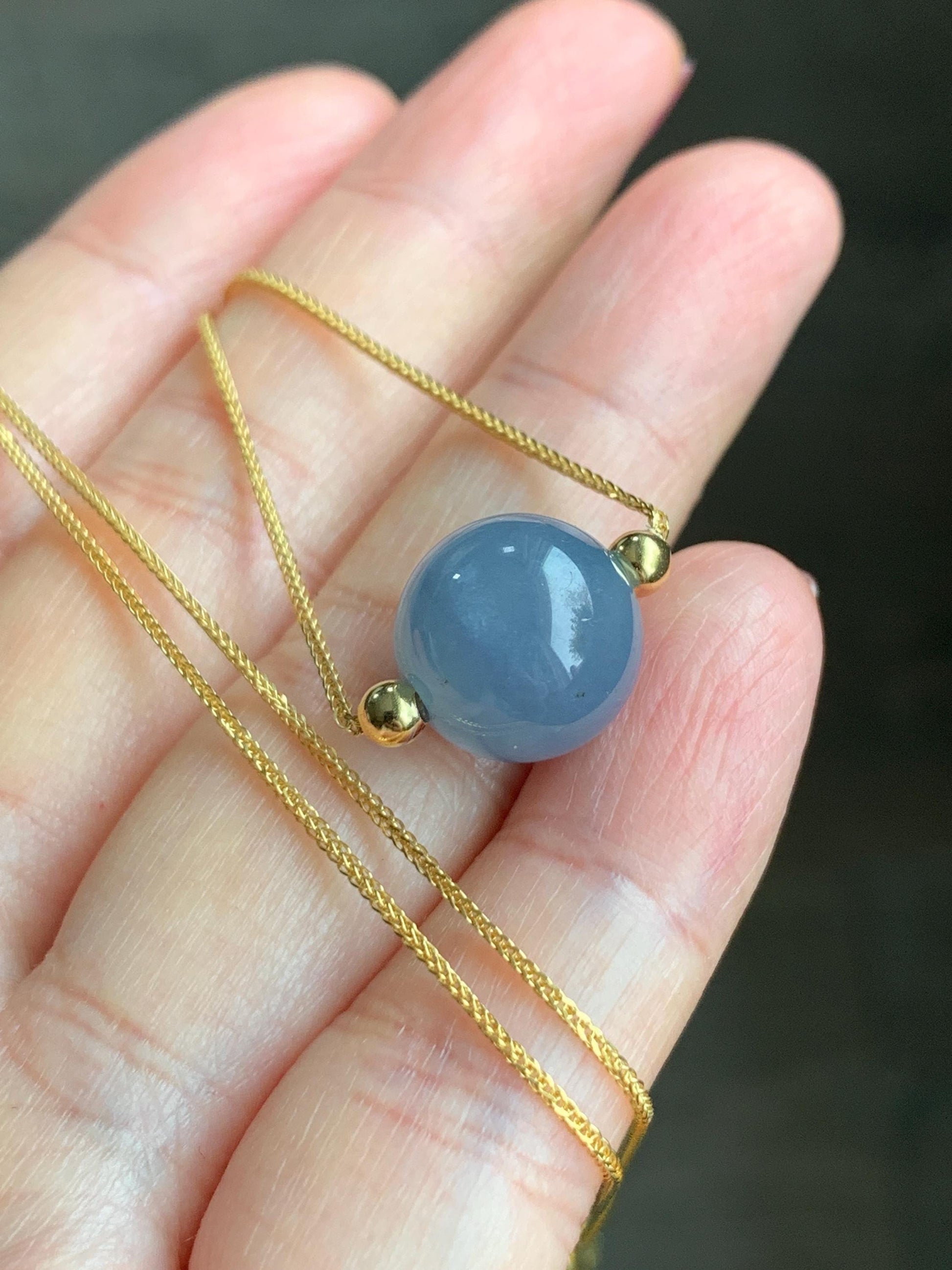 Natural Guatemalan Icy Translucent Purplish Blue Jadeite Round Bead Sphere Pendant Sterling Silver Chain 17.5” adjustable 5g 天然冰危蓝紫翡翠圆珠项链