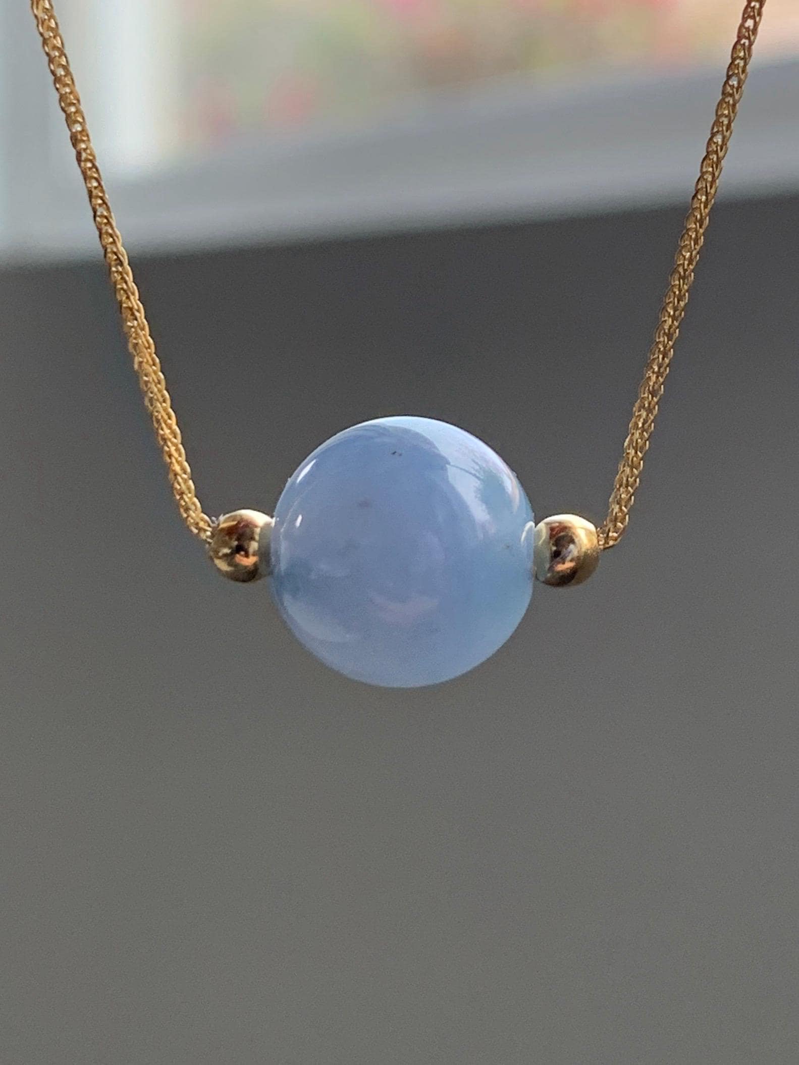 Natural Guatemalan Icy Translucent Purplish Blue Jadeite Round Bead Sphere Pendant Sterling Silver Chain 17.5” adjustable 5g 天然冰危蓝紫翡翠圆珠项链