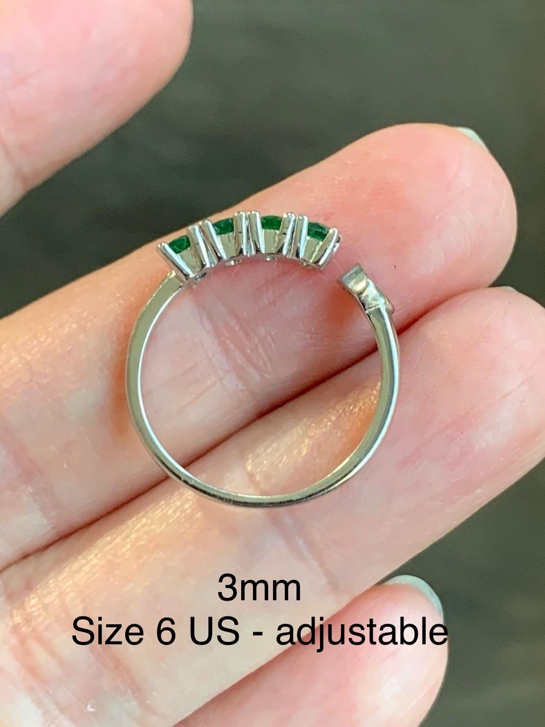 Natural Guatemalan Icy Translucent Vibrant Green 4-Stone Jadeite Diamond Faceted Open Band Ring Size 6 US Sterling Silver 天然冰危绿钻石翡翠镶嵌开口排戒