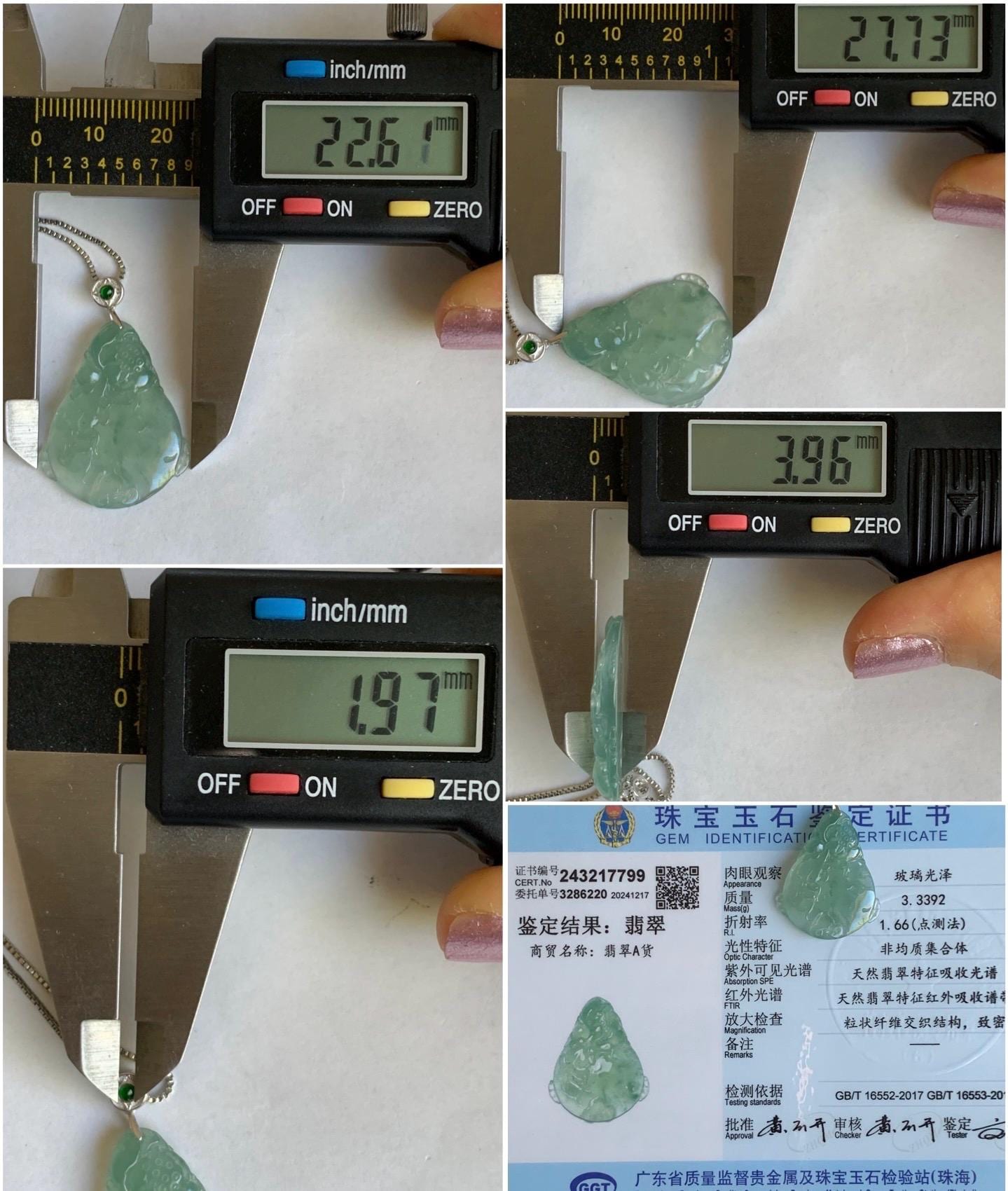 Certified Natural Burmese Premium Icy Light Green Jadeite Lotus Flower Goldfish Ping An Kou Donut Pendant Sterling Silver 天然缅甸冰胶起光晴底翡翠莲花鱼吊坠