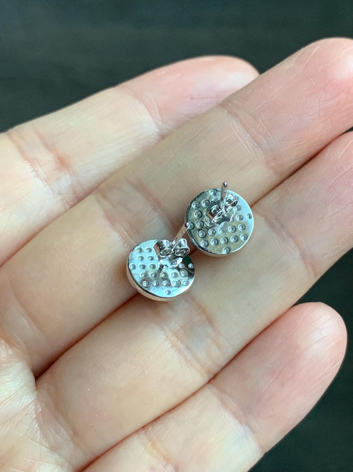 Natural Guatemalan Icy Translucent Teal Blue Jadeite Faceted Round Cabochon Stud Earrings S925 Sterling Silver 天然冰危蓝翡翠切割面银镶耳钉