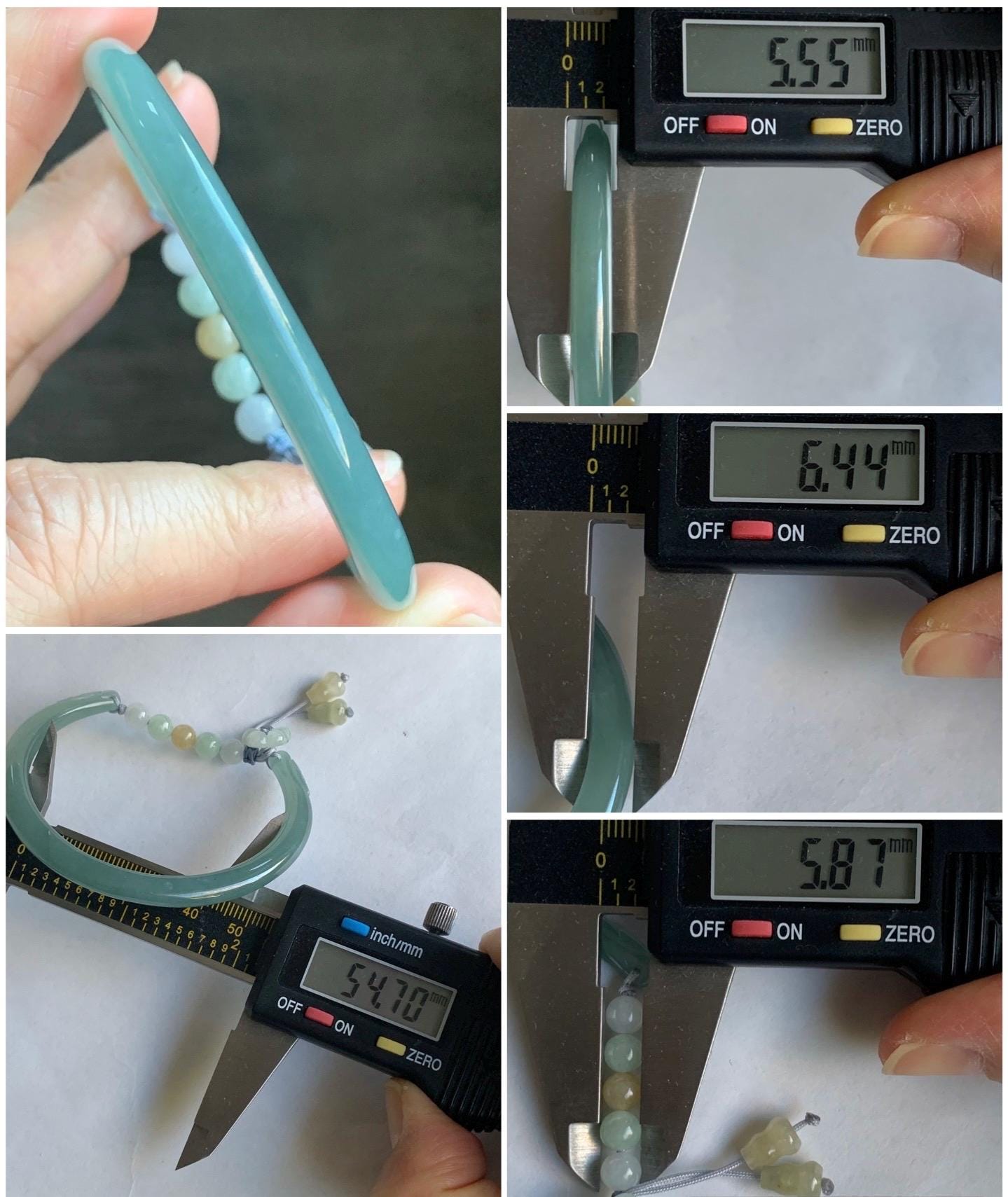 Natural Guatemalan Icy Translucent Light Dusty Teal Blue Jadeite Open Skinny Bangle Beaded Bracelet 54.7mm 6.75” 17g 天然冰危淡蓝翡翠开口镯手串 HBS123
