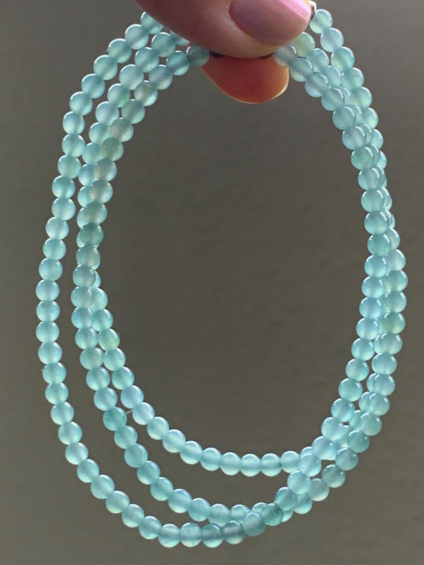 Natural Guatemalan Icy Highly Translucent Gelatinous Light Teal Blue Jadeite Petite Beaded Necklace 25.76” 3.8mm 17g 天然冰危淡蓝翡翠小卡珠项链 XWZ1129