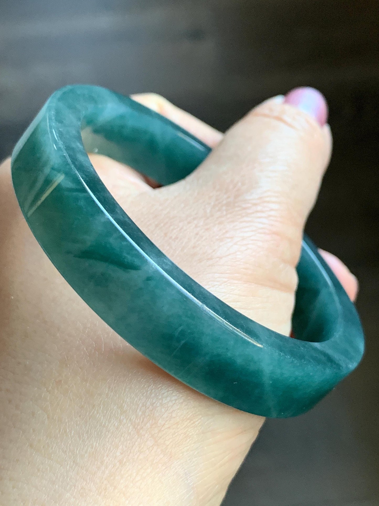 Certified Natural Guatemalan Icy Translucent Dark Blue Jeans Jadeite Wide Square Edged Bangle Bracelet 59.5mm 7.25" 55g 天然冰危牛仔蓝翡翠轮胎方镯手镯 7814