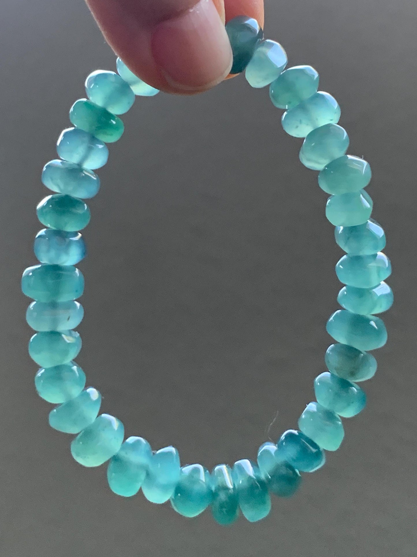 Natural Guatemalan Icy Highly Translucent Teal Blue Jadeite Pomegranate Nugget Beads Beaded Bracelet Stretchy 6.5” 21g 天然冰危蓝水翡翠随形珠手串 No 1