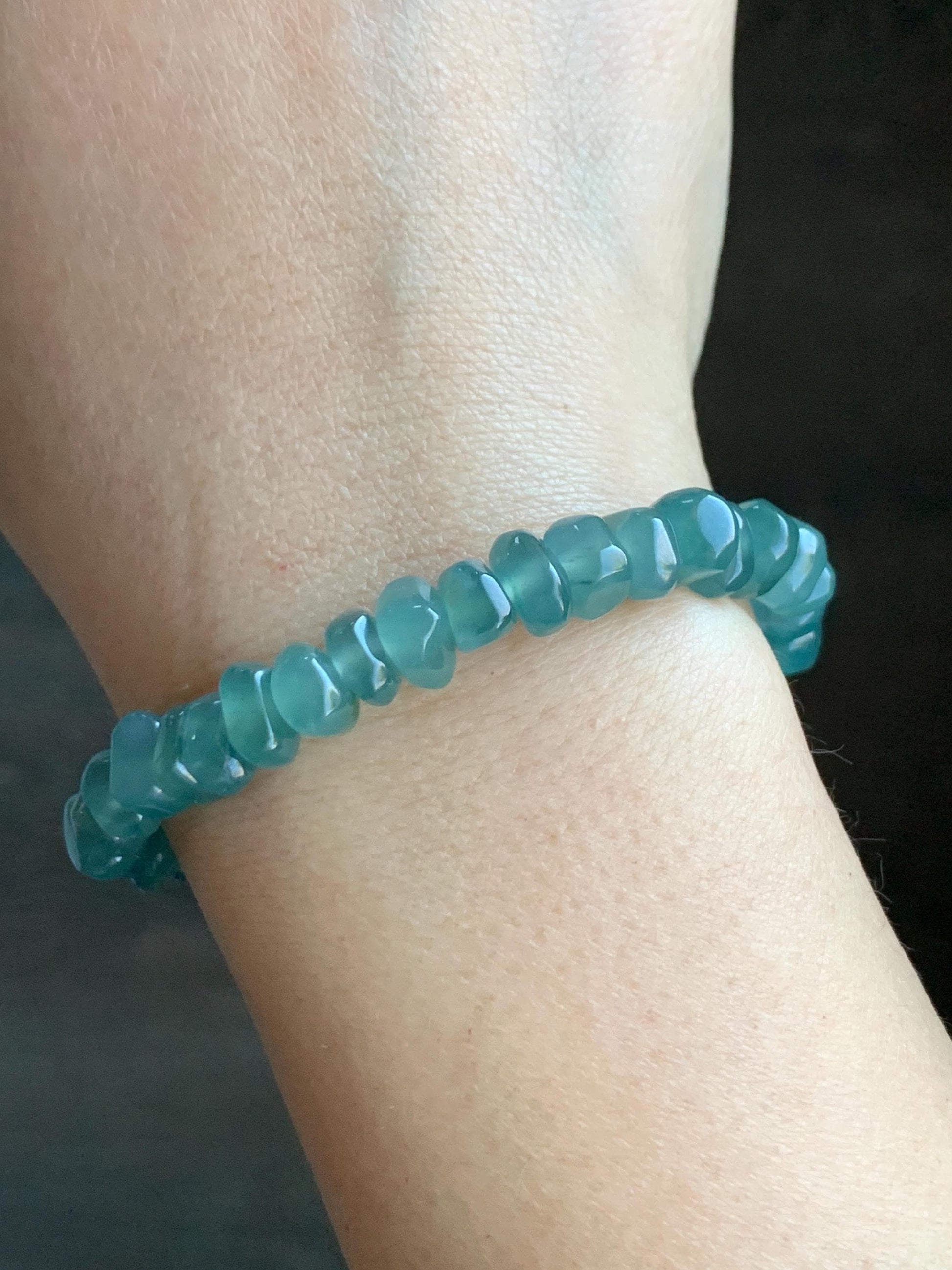 Natural Guatemalan Icy Highly Translucent Teal Blue Jadeite Pomegranate Nugget Beads Beaded Bracelet Stretchy 6.25” 20g 天然冰危蓝水翡翠随形珠手串 No 3