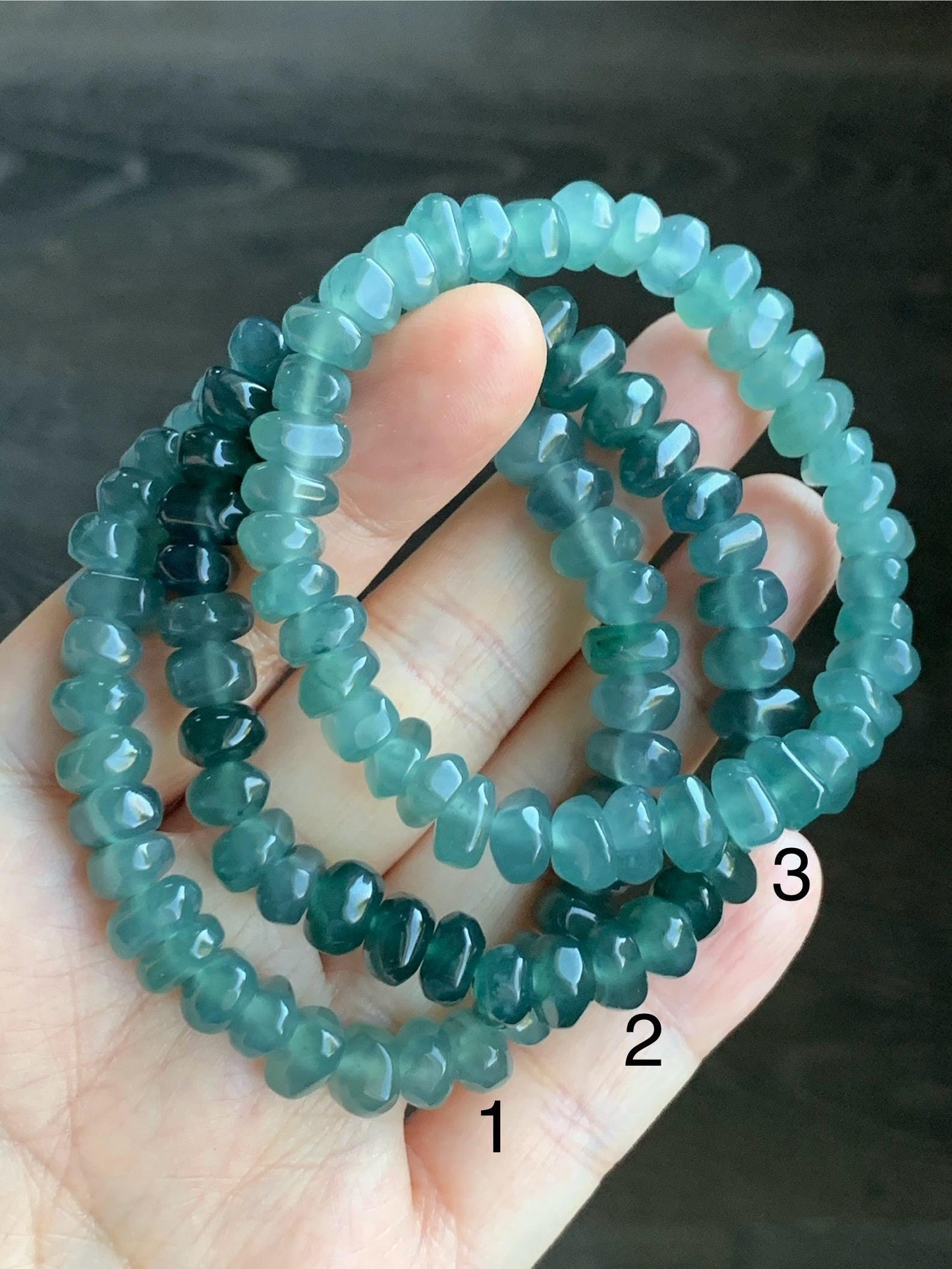 Natural Guatemalan Icy Highly Translucent Teal Blue Jadeite Pomegranate Nugget Beads Beaded Bracelet Stretchy 6.25” 20g 天然冰危蓝水翡翠随形珠手串 No 3