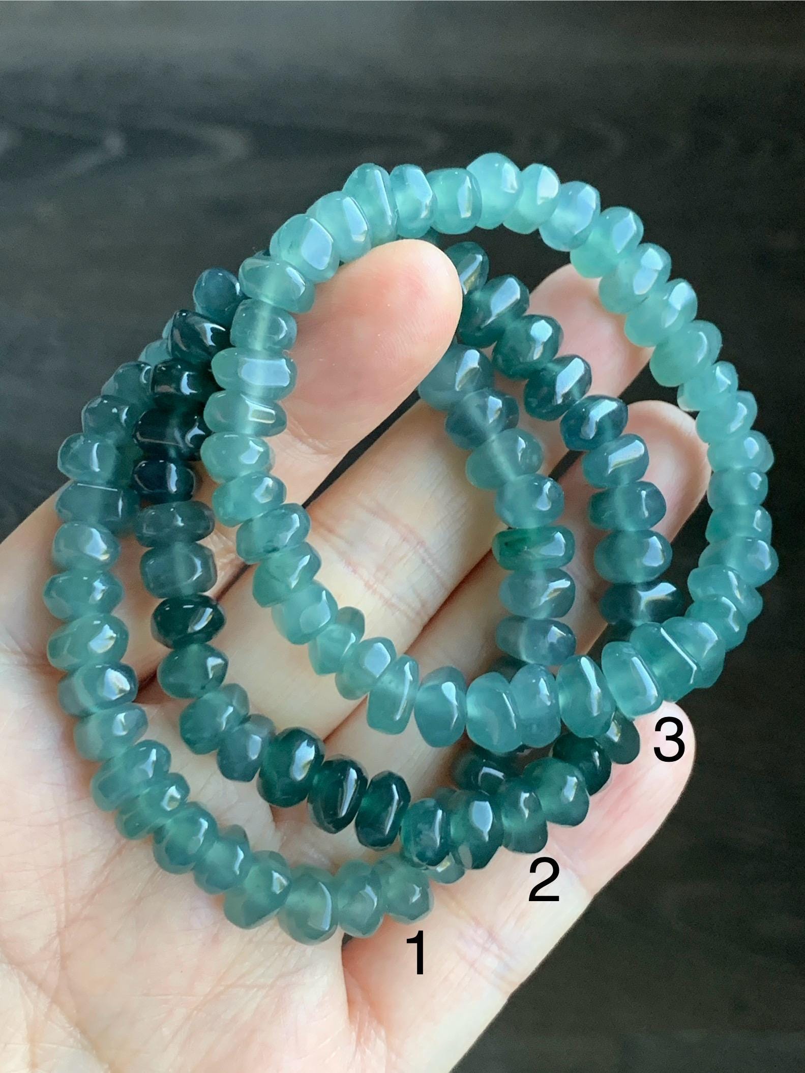 Natural Guatemalan Icy Highly Translucent Teal Blue Jadeite Pomegranate Nugget Beads Beaded Bracelet Stretchy 6.25” 20g 天然冰危蓝水翡翠随形珠手串 No 3