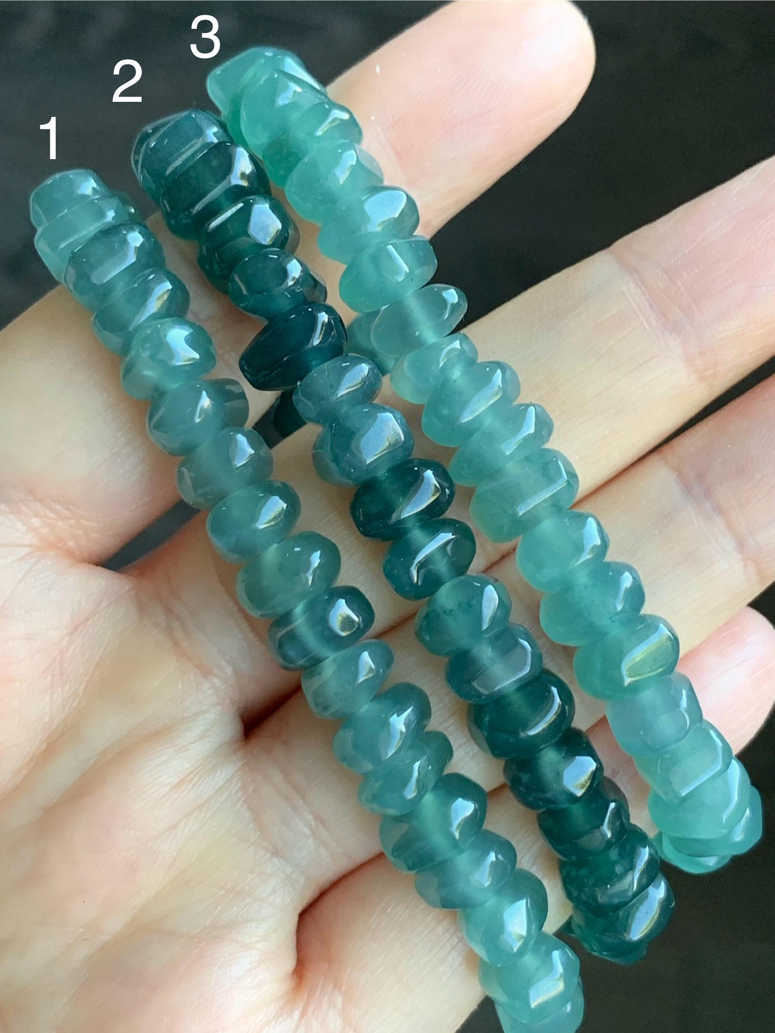 Natural Guatemalan Icy Highly Translucent Teal Blue Jadeite Pomegranate Nugget Beads Beaded Bracelet Stretchy 6.25” 20g 天然冰危蓝水翡翠随形珠手串 No 3