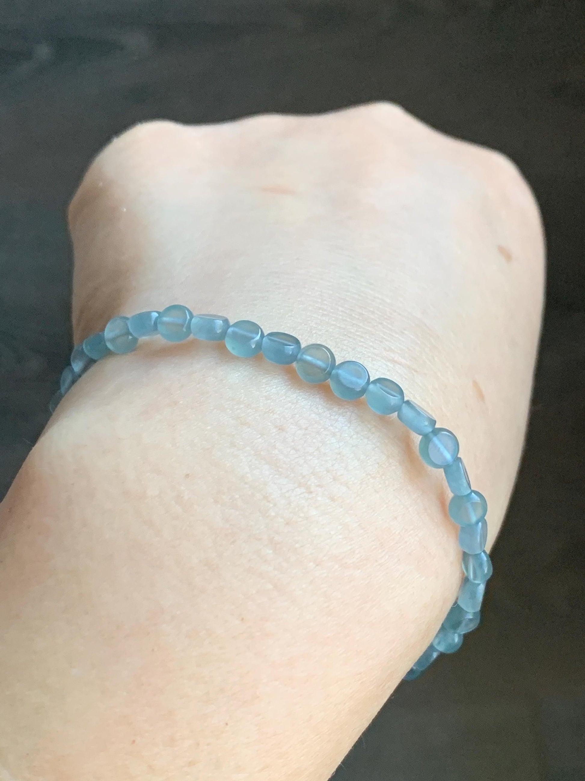 Natural Guatemalan Premium Icy Highly Translucent Pale Blue Jadeite Petite Coin Beads Beaded Bracelet 6.75” 4.5mm 4g 天然高冰危淡蓝翡翠小圆饼珠手串