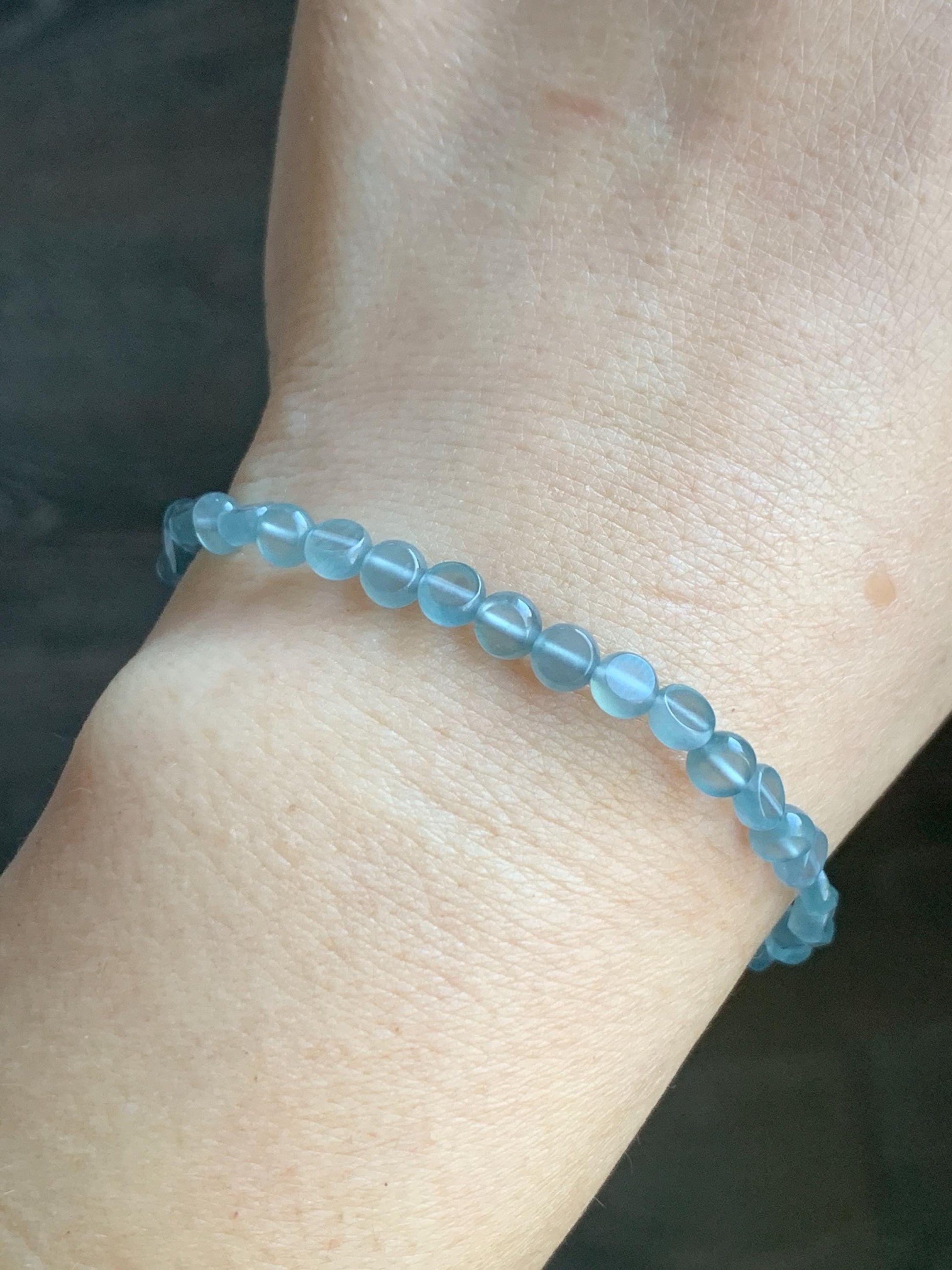 Natural Guatemalan Premium Icy Highly Translucent Pale Blue Jadeite Petite Coin Beads Beaded Bracelet 6.75” 4.5mm 4g 天然高冰危淡蓝翡翠小圆饼珠手串