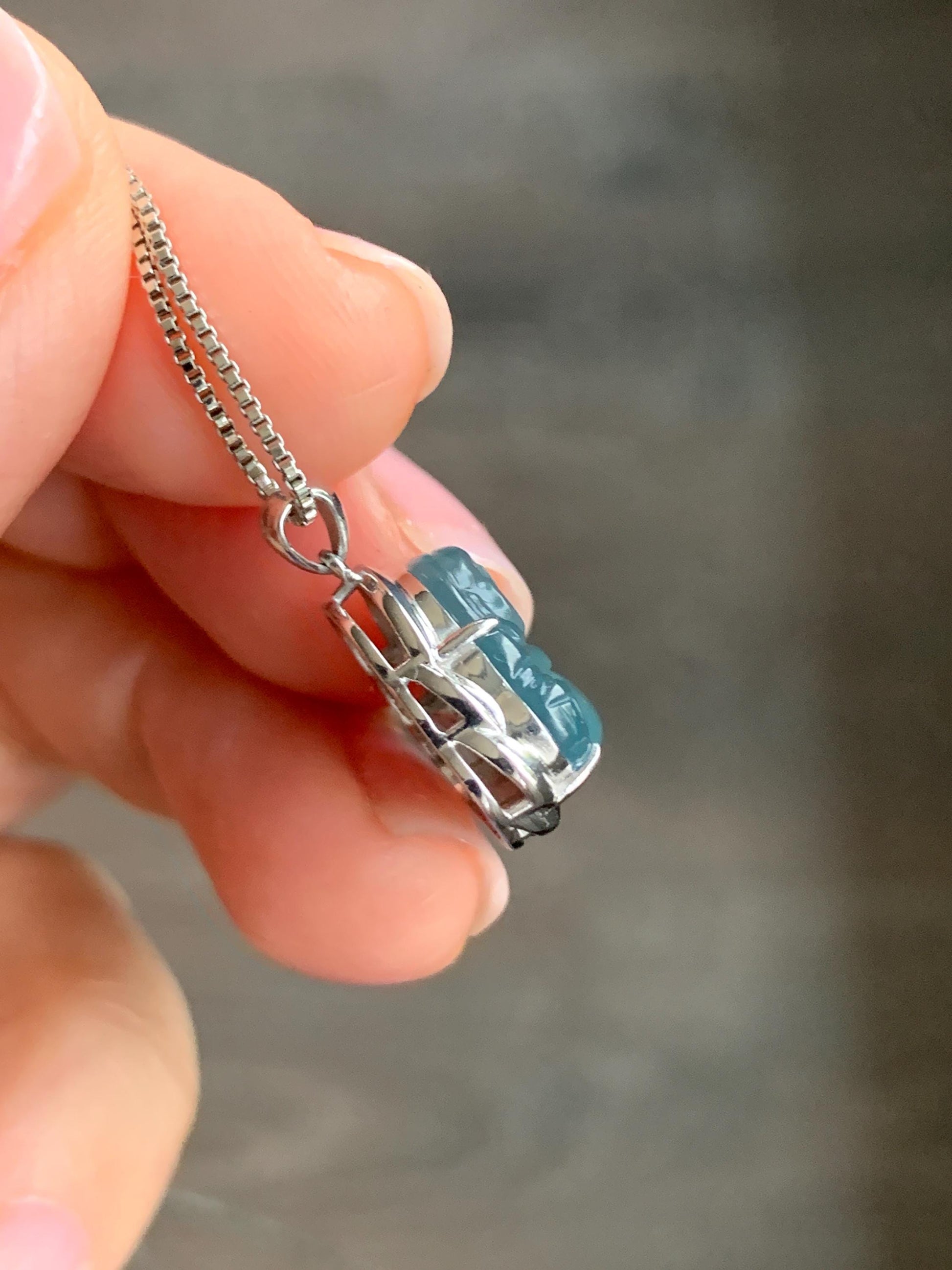 Certified Natural Guatemalan Icy Highly Translucent Light Teal Blue Jadeite Buddha Petite Pendant Sterling Silver 天然老种高冰危蓝绿翡翠起光佛公镶嵌吊坠 3024