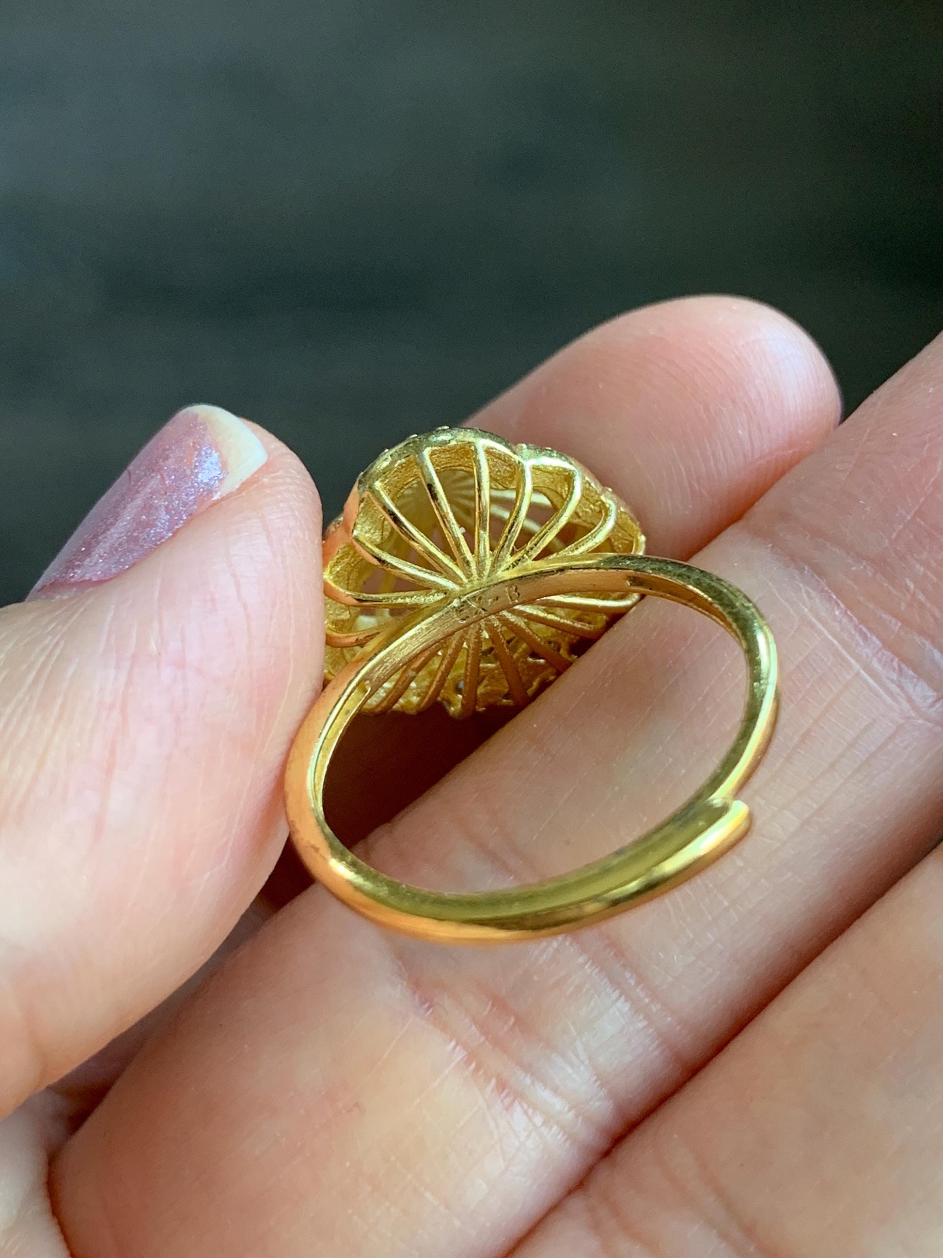 Natural Guatemalan Icy Translucent Vibrant Green Jadeite Buddha Ring Sterling Silver Yellow Gold Overlay Size 7 Adjustable 天然冰危绿翡翠佛公银镶戒指