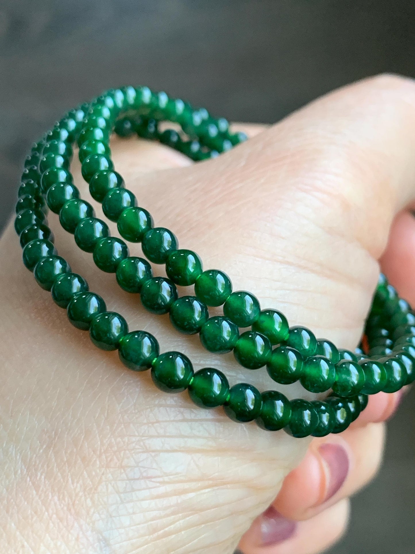 Certified Natural Guatemalan Icy Translucent Rich Green Jadeite Petite Round Beads Beaded Necklace 4.1mm 20.5" 16g 天然老种冰危绿翡翠小圆珠项链 7847