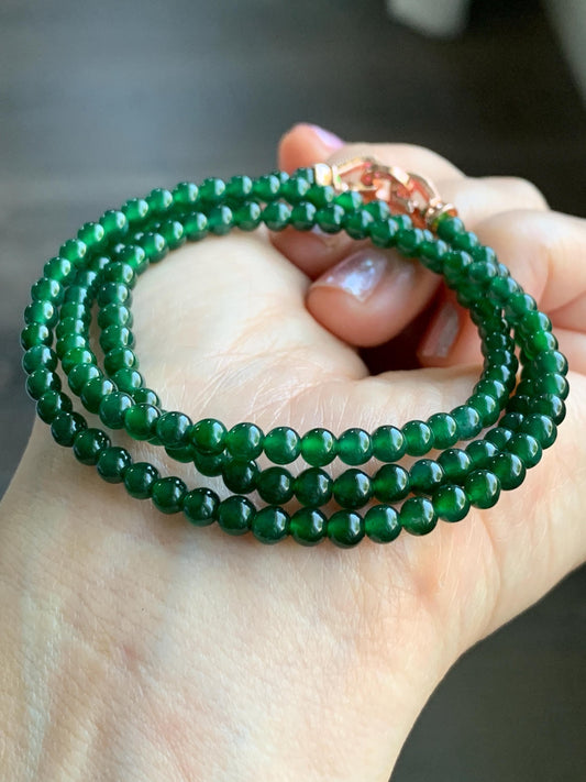Certified Natural Guatemalan Icy Translucent Rich Green Jadeite Petite Round Beads Beaded Necklace 4.1mm 20.5" 16g 天然老种冰危绿翡翠小圆珠项链 7847