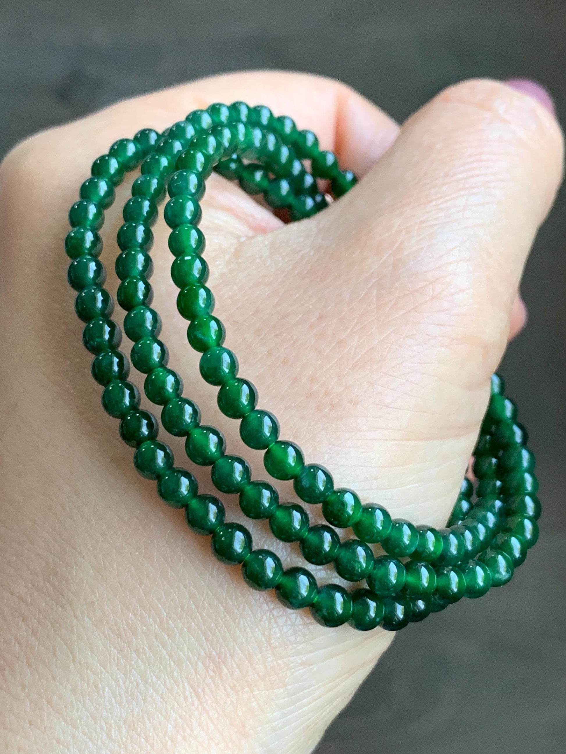 Certified Natural Guatemalan Icy Translucent Rich Green Jadeite Petite Round Beads Beaded Necklace 4.1mm 20.5" 16g 天然老种冰危绿翡翠小圆珠项链 7847