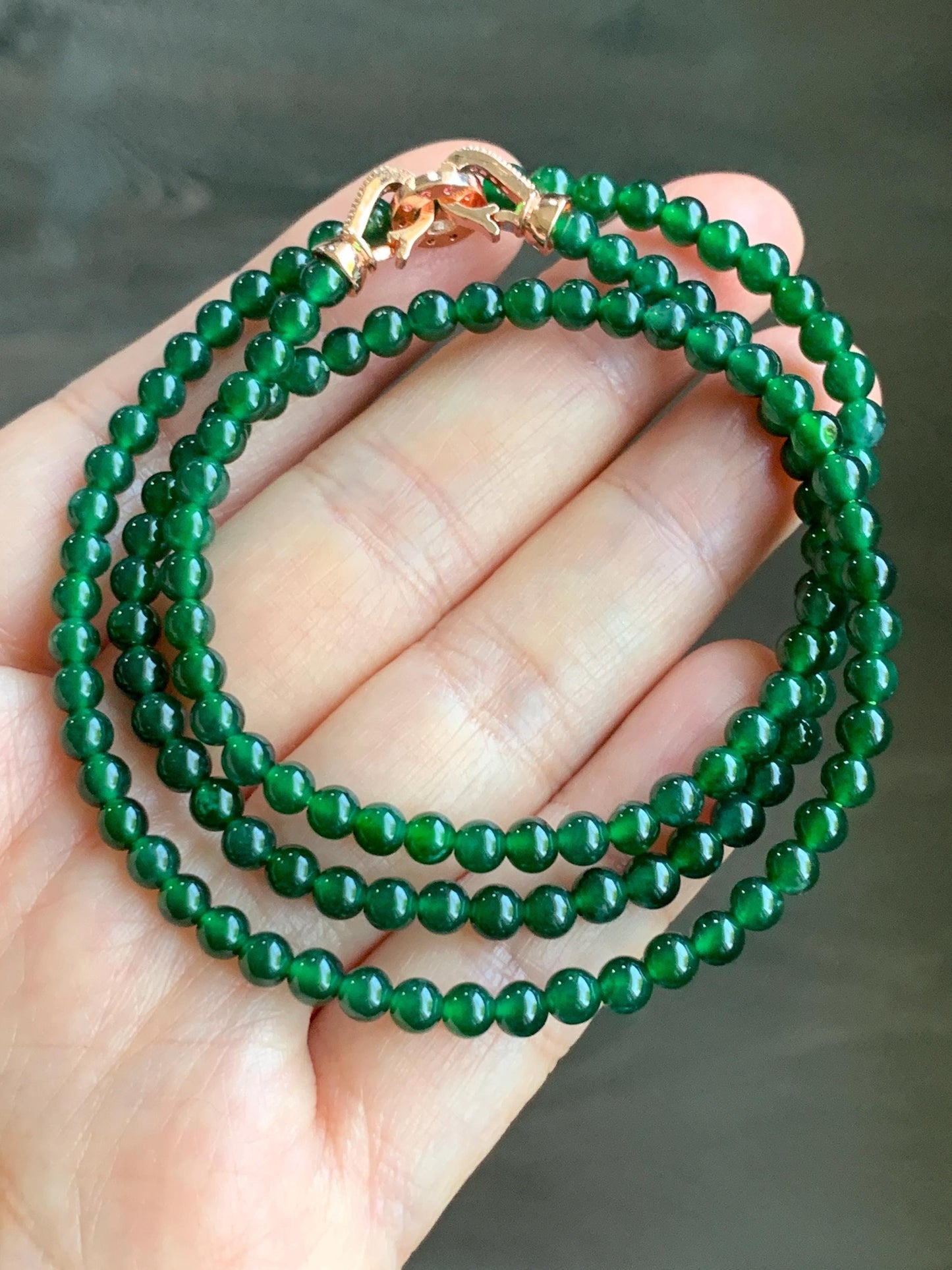 Certified Natural Guatemalan Icy Translucent Rich Green Jadeite Petite Round Beads Beaded Necklace 4.1mm 20.5" 16g 天然老种冰危绿翡翠小圆珠项链 7847
