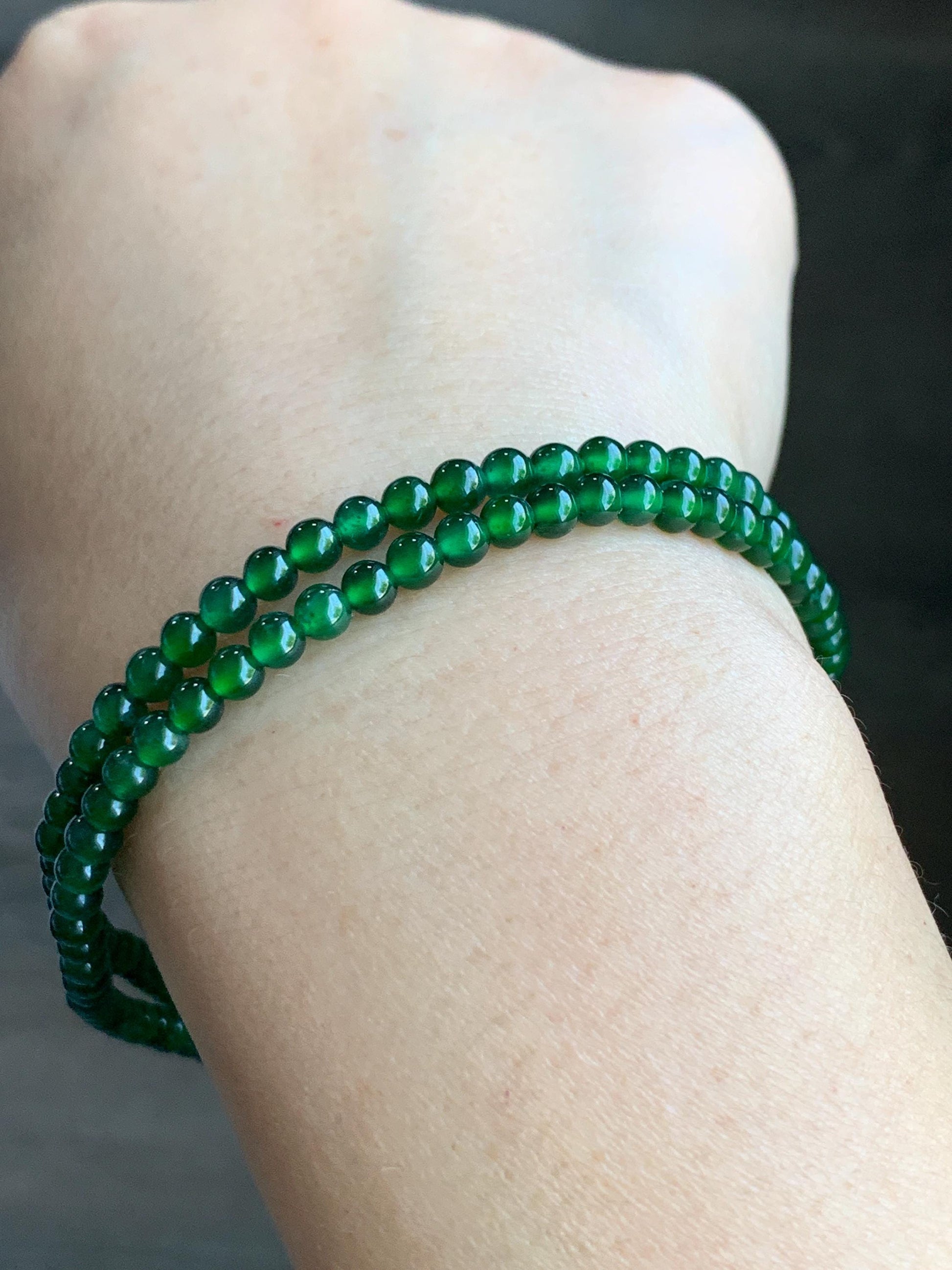 Certified Natural Guatemalan Icy Translucent Rich Green Jadeite Petite Round Beads Beaded Necklace 3.9mm 20.5" 14.27g 天然老种冰危绿翡翠小圆珠项链 7845