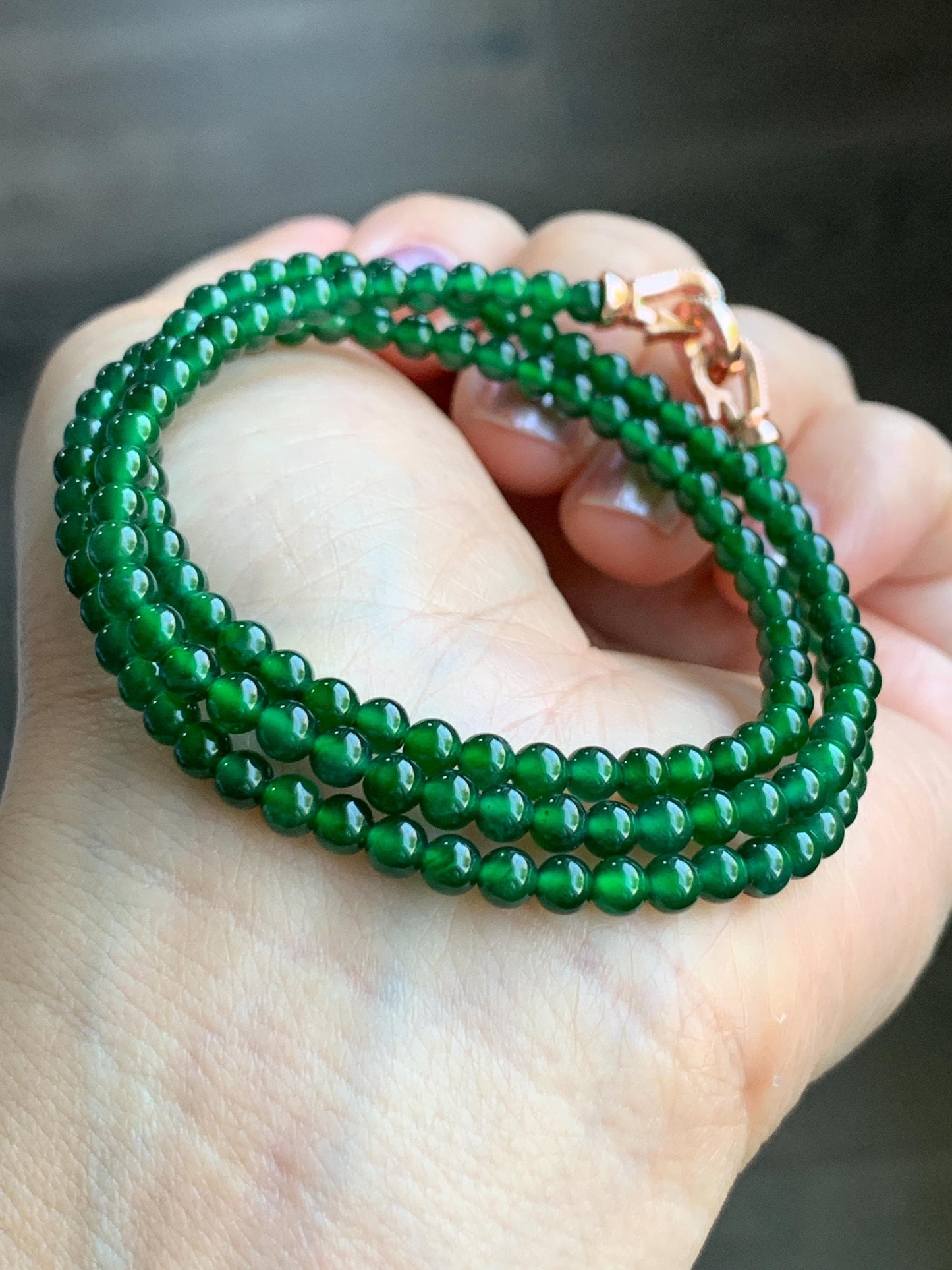 Certified Natural Guatemalan Icy Translucent Rich Green Jadeite Petite Round Beads Beaded Necklace 3.9mm 20.5" 14.27g 天然老种冰危绿翡翠小圆珠项链 7845