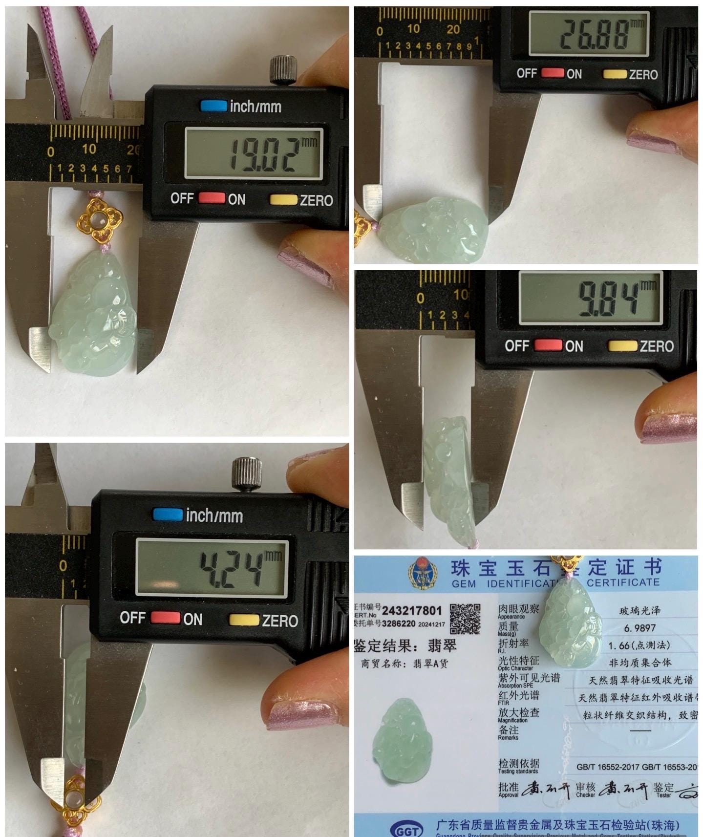 Certified Natural Burmese Premium Icy Pale Green Jadeite Lotus Flower Goldfish Ruyi Pendant Necklace Sterling Silver 8g 天然缅甸冰胶起光淡晴底翡翠莲花鱼如意吊坠