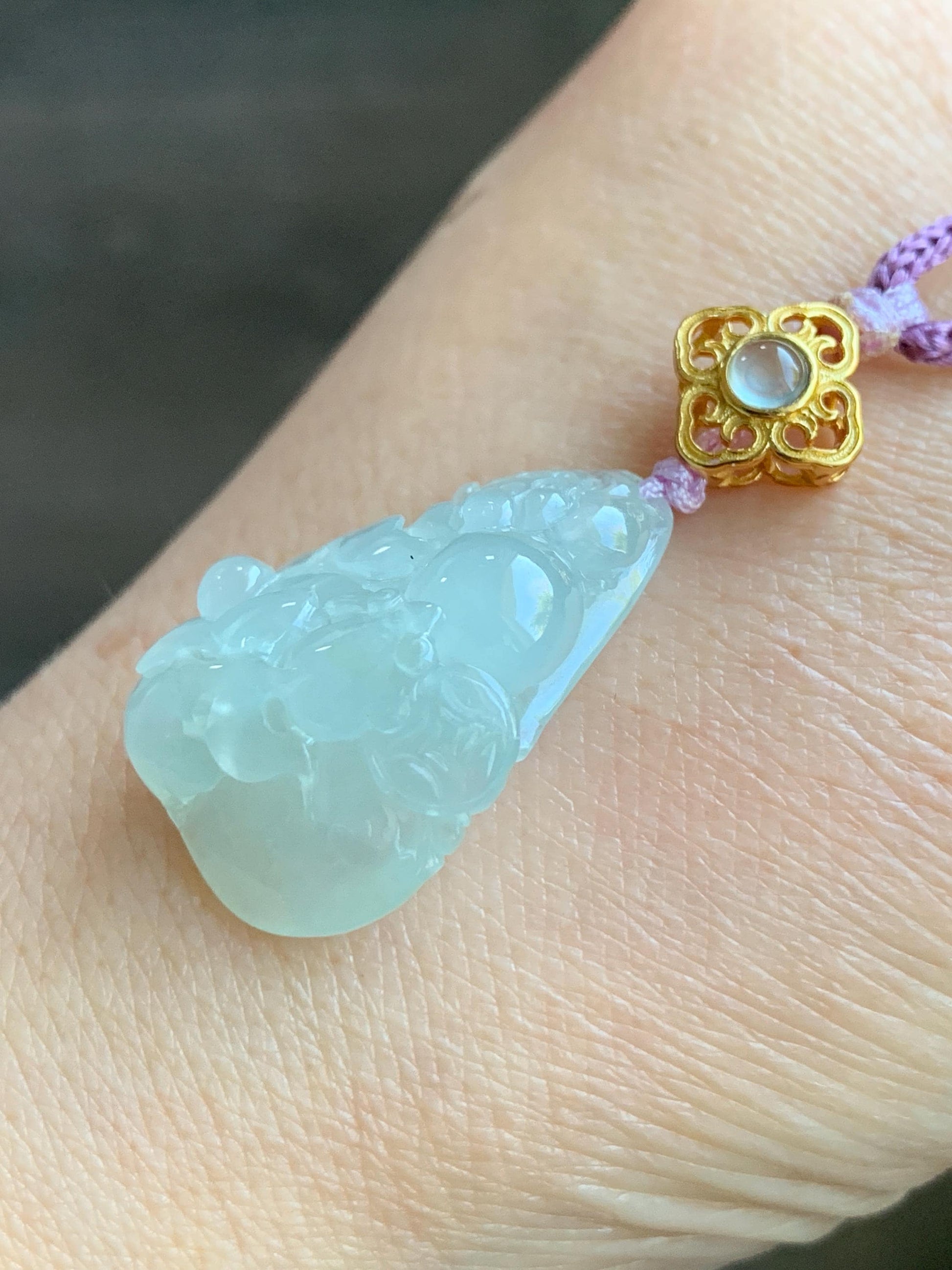 Certified Natural Burmese Premium Icy Pale Green Jadeite Lotus Flower Goldfish Ruyi Pendant Necklace Sterling Silver 8g 天然缅甸冰胶起光淡晴底翡翠莲花鱼如意吊坠