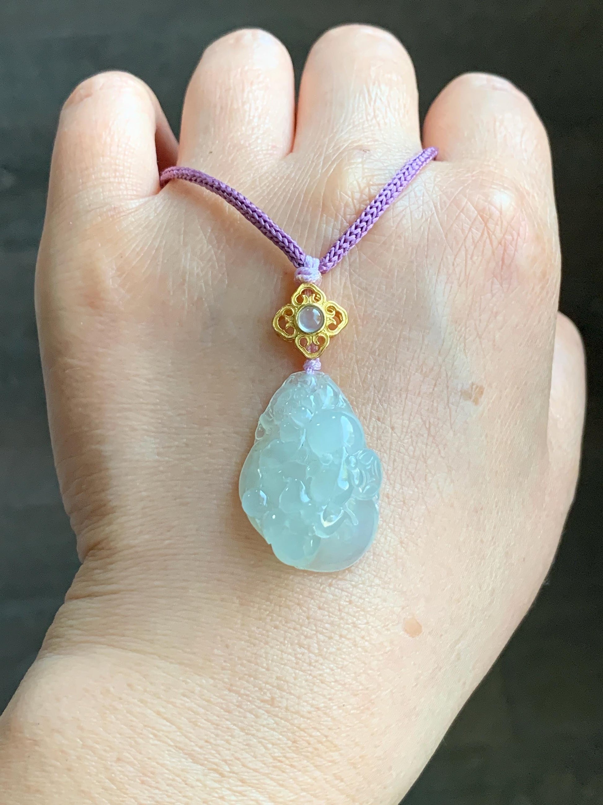 Certified Natural Burmese Premium Icy Pale Green Jadeite Lotus Flower Goldfish Ruyi Pendant Necklace Sterling Silver 8g 天然缅甸冰胶起光淡晴底翡翠莲花鱼如意吊坠