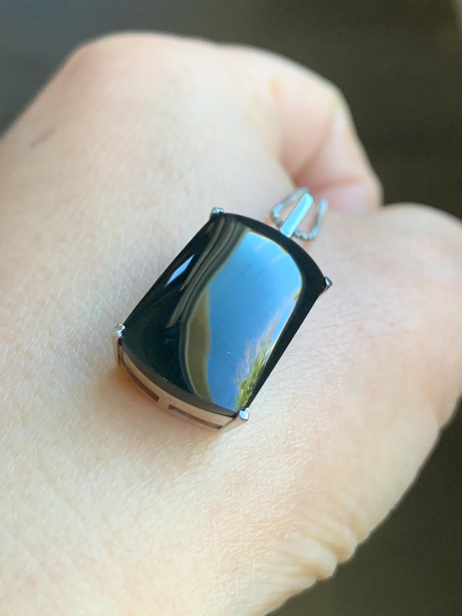 Certified Natural Grade A Opaque Intense Black Jadeite Wu Shi Pai Pendant Sterling Silver 4.8g 天然墨翠银镶无事牌封底吊坠 7417
