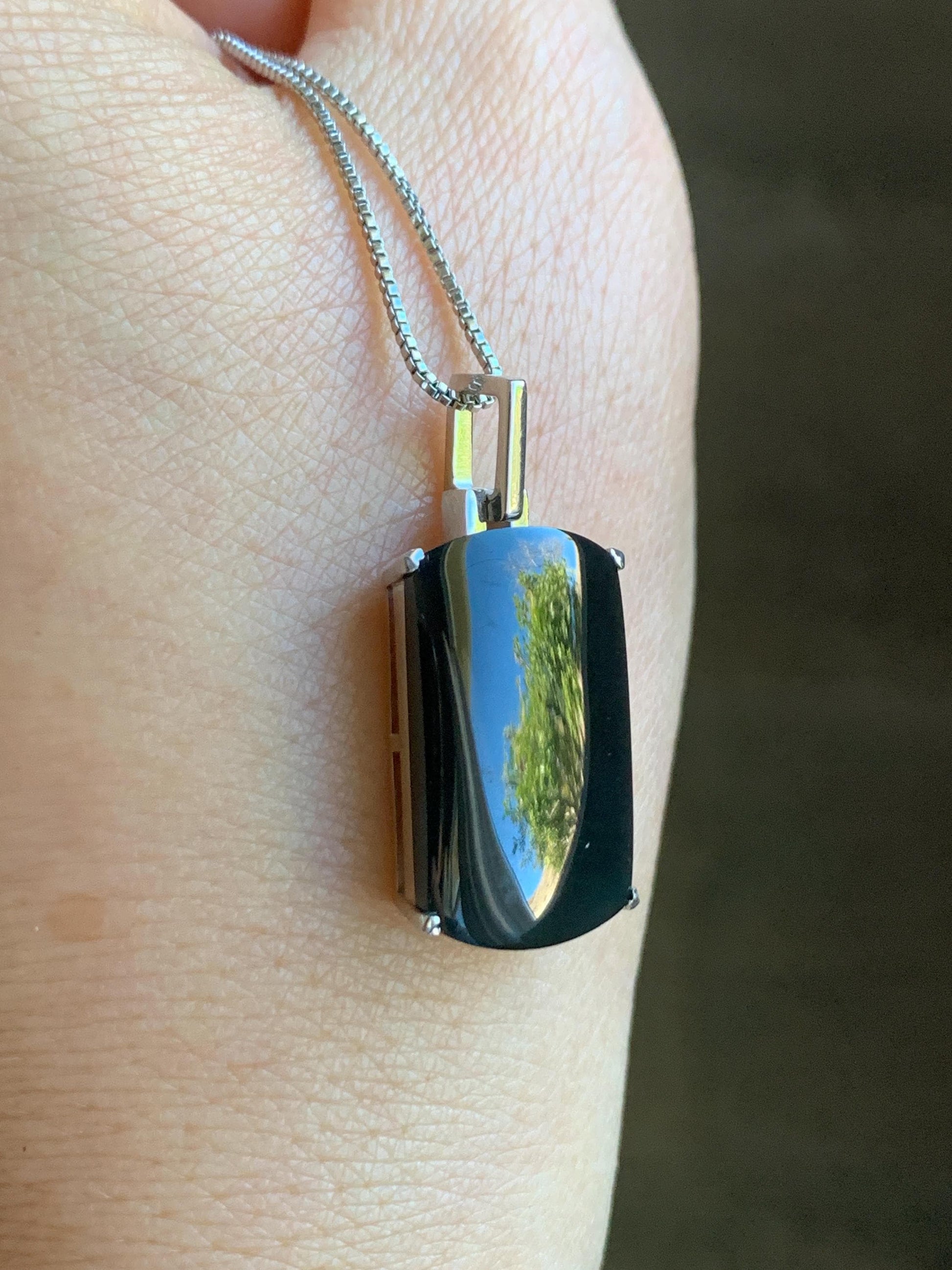 Certified Natural Grade A Opaque Intense Black Jadeite Wu Shi Pai Pendant Sterling Silver 4.8g 天然墨翠银镶无事牌封底吊坠 7417