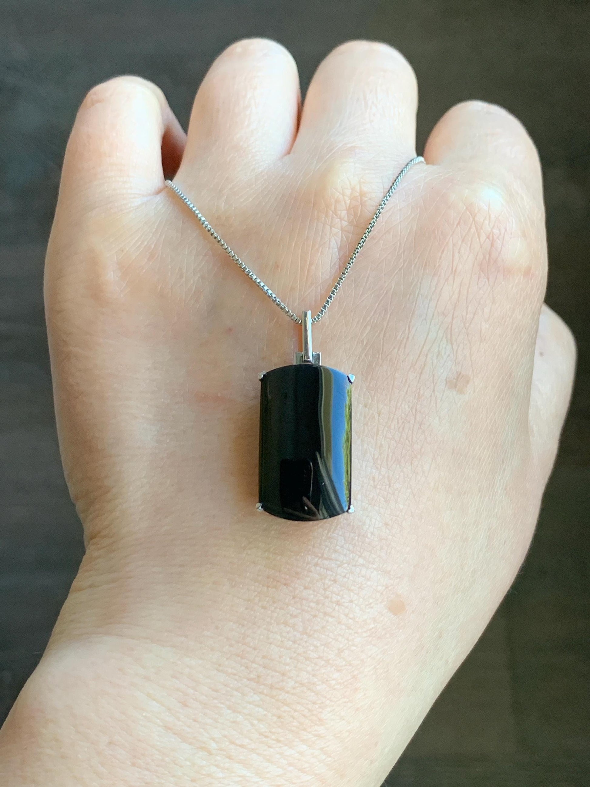 Certified Natural Grade A Opaque Intense Black Jadeite Wu Shi Pai Pendant Sterling Silver 4.8g 天然墨翠银镶无事牌封底吊坠 7417