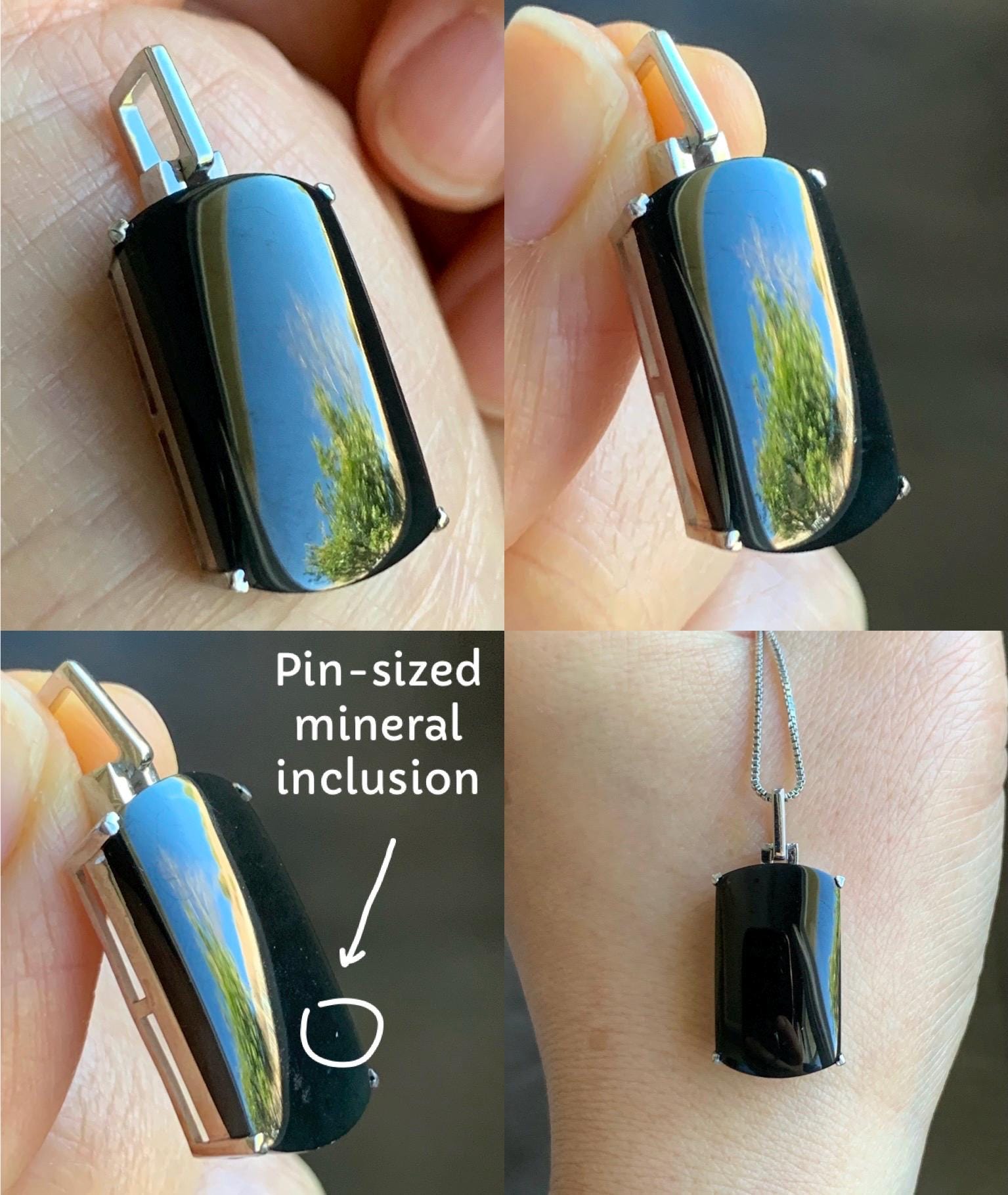 Certified Natural Grade A Opaque Intense Black Jadeite Wu Shi Pai Pendant Sterling Silver 4.8g 天然墨翠银镶无事牌封底吊坠 7417