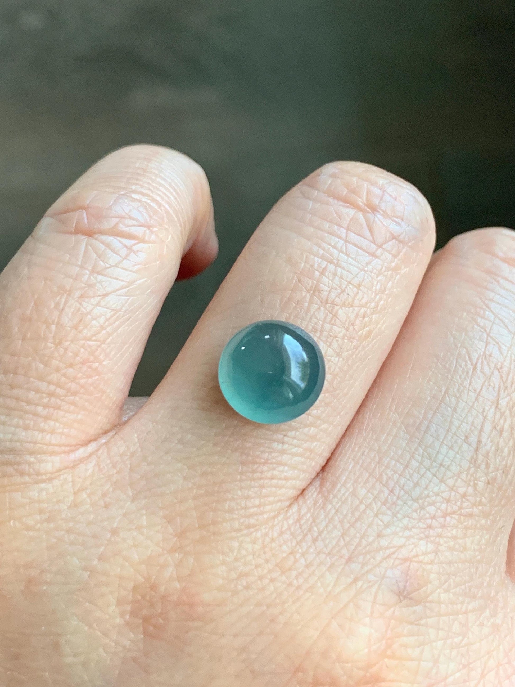 Natural Grade A Guatemalan Icy Highly Translucent & Gelatinous Teal Blue Jadeite Cabochon Loose Stone 10x10.2x5.5mm 天然冰危蓝绿起光翡翠蛋面