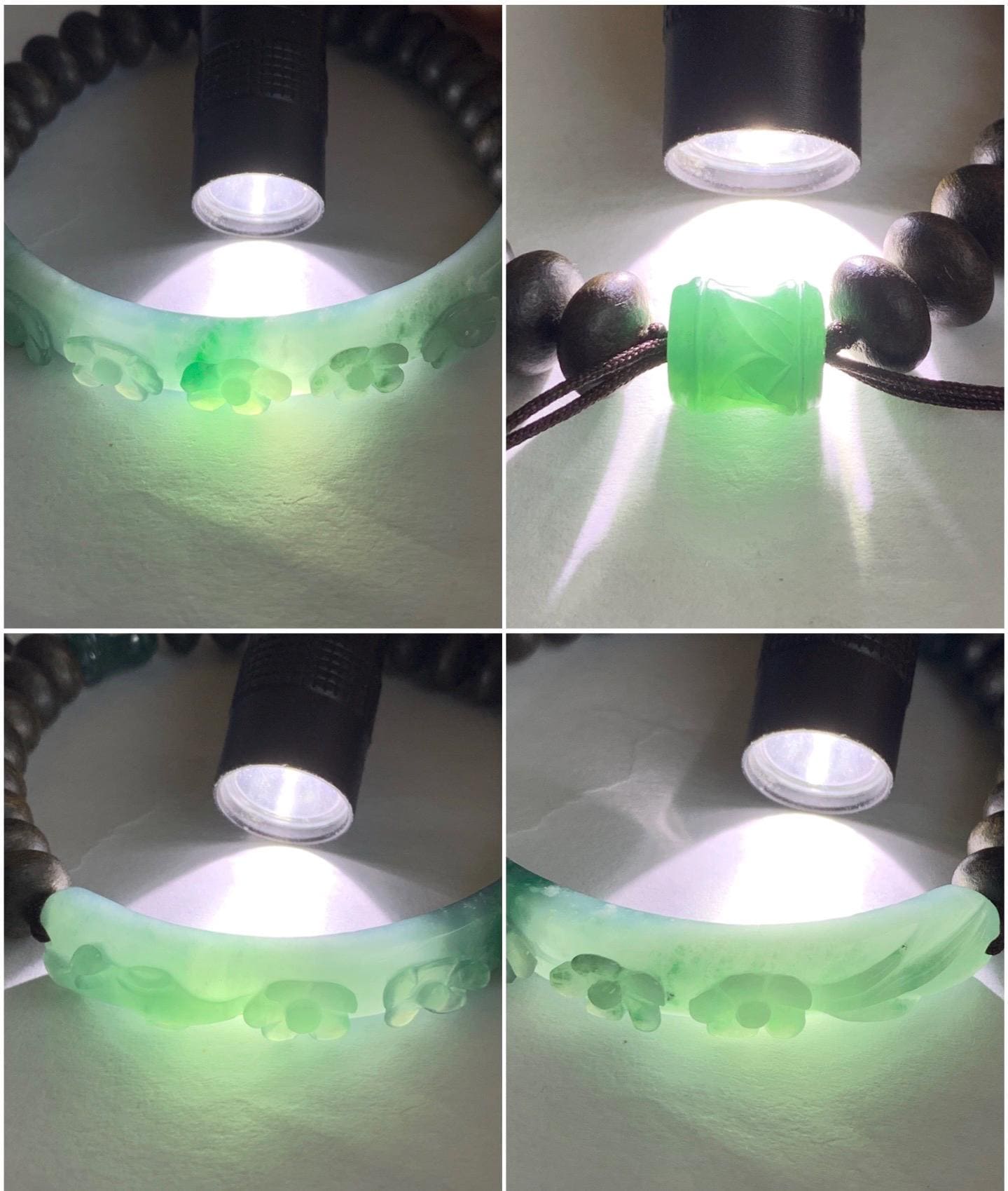 Natural Guatemalan Icy Translucent Teal Blue Jadeite Carved Cherry Blossom Cuff Agarwood Beaded Bracelet 60mm 7.25" 22g 天然冰危蓝飘绿翡翠梅花枝手牌沉香珠手串