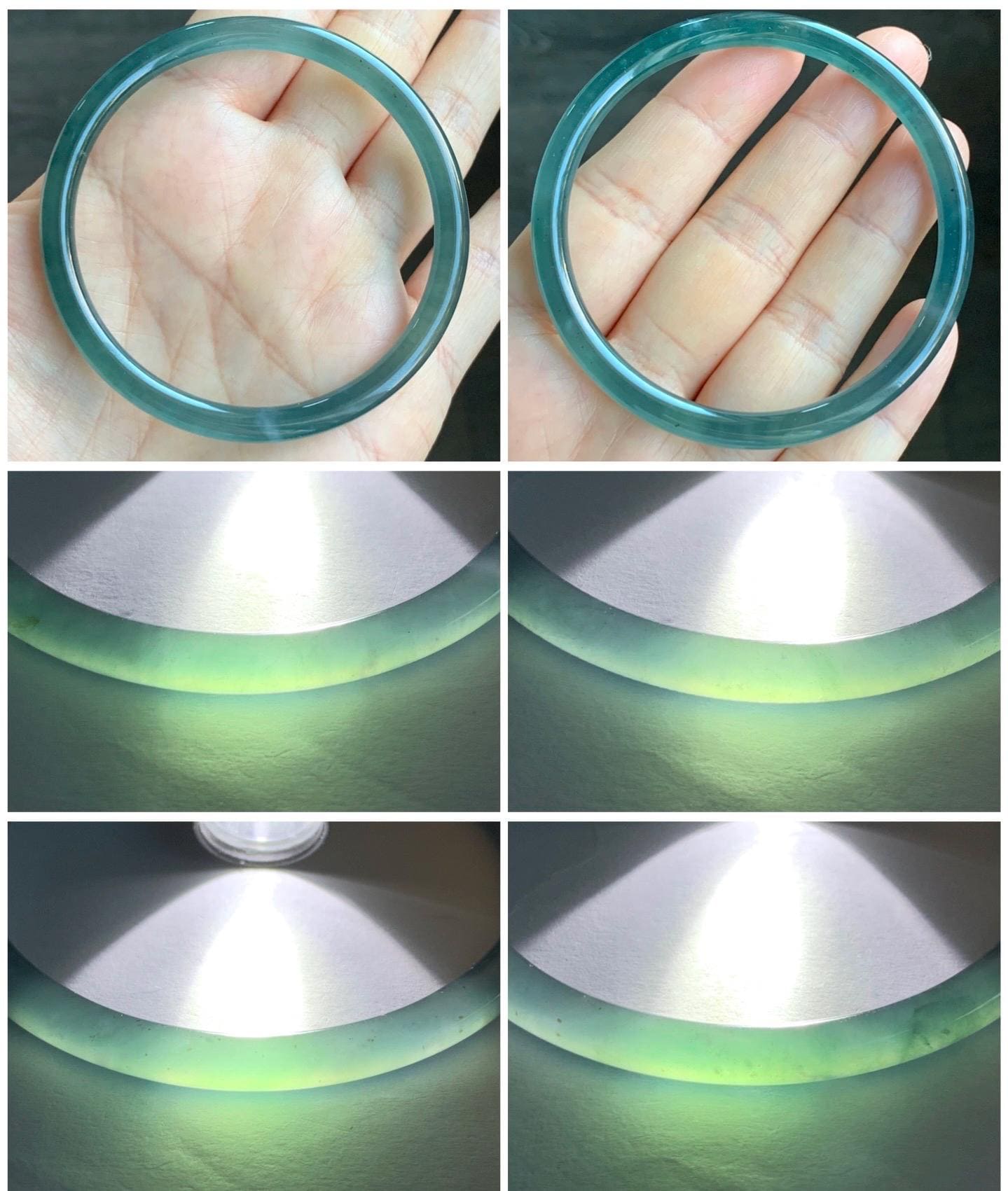 Certified Natural Guatemalan Icy Highly Translucent Dark Teal Blue Jadeite Slim Bangle Bracelet 57.7mm 5.1x5.4mm 15.18g 天然老种冰胶危深蓝翡翠细条手镯 7804