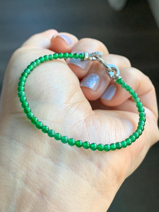 Natural Guatemalan Icy Highly Translucent Vibrant Green Jadeite Petite Round Beads Beaded Bracelet 7” 3mm 4g 天然高冰危绿翡翠小卡圆珠手串 XWL4006