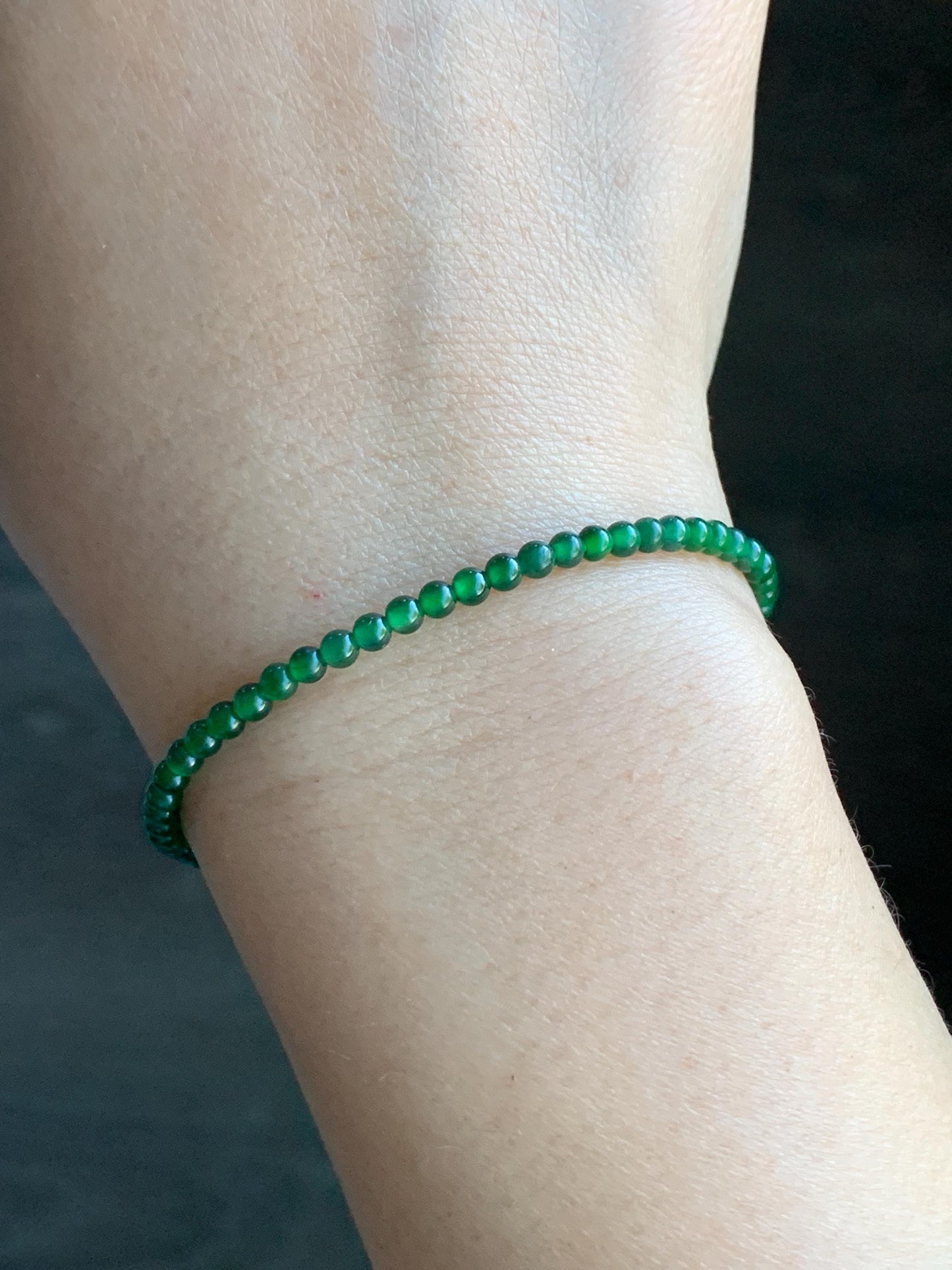 Natural Guatemalan Icy Highly Translucent Vibrant Green Jadeite Petite Round Beads Beaded Bracelet 7” 3mm 4g 天然高冰危绿翡翠小卡圆珠手串 XWL4006