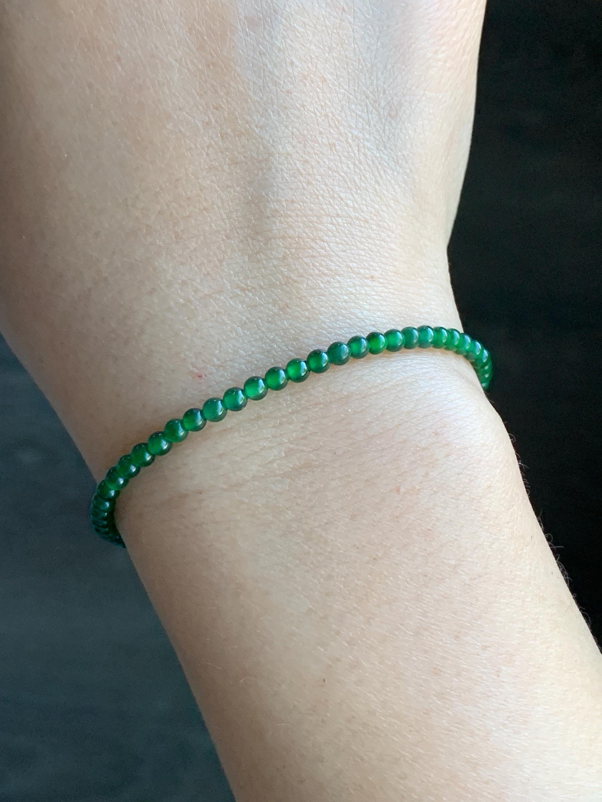 Natural Guatemalan Icy Highly Translucent Vibrant Green Jadeite Petite Round Beads Beaded Bracelet 7” 3mm 4g 天然高冰危绿翡翠小卡圆珠手串 XWL4006